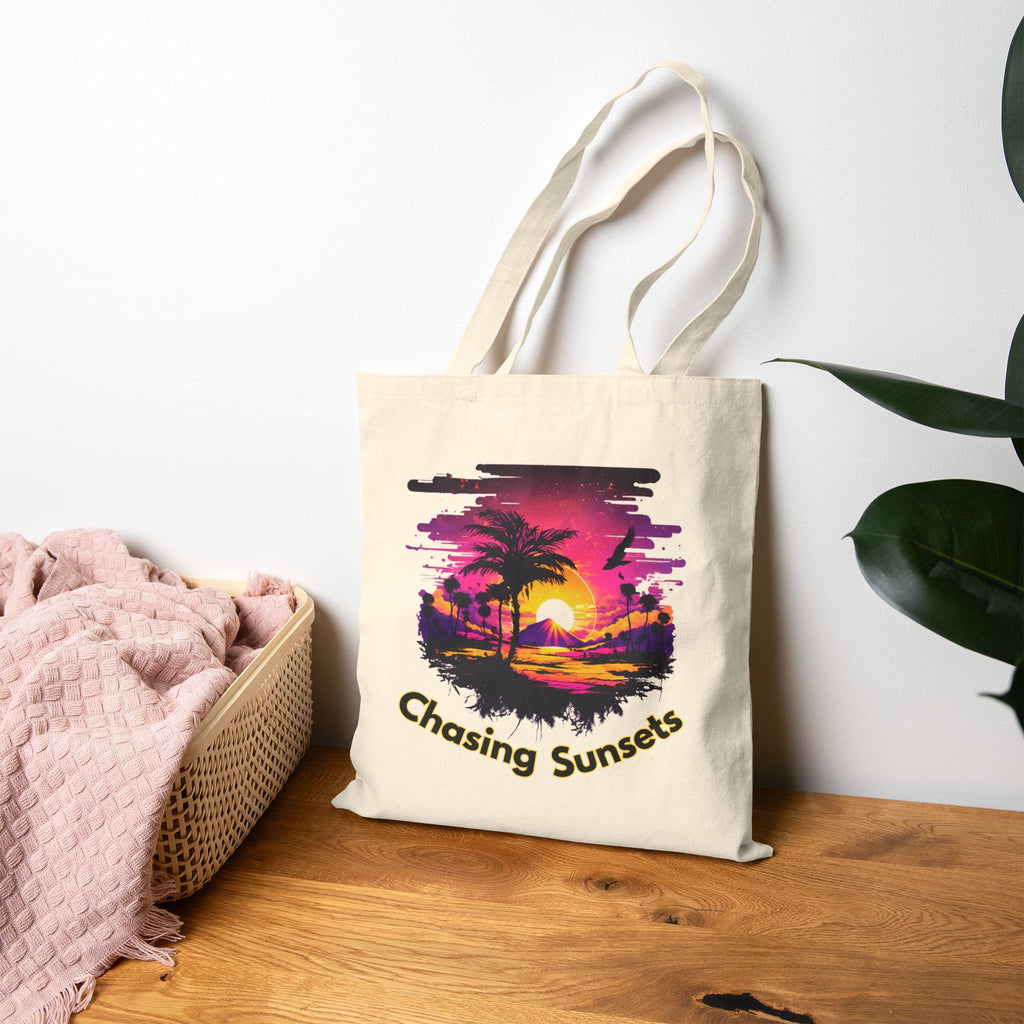 Chasing Sunsets Tote Bag, Sunset Beach Tote, Aesthetic Canvas Bag, Summer Tote Bag, Gift for Beach Lovers