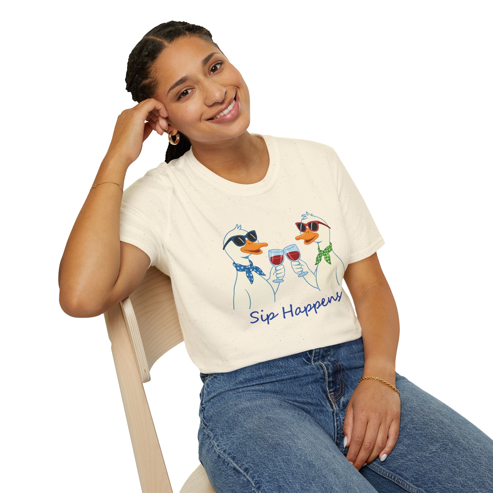 Funny Duck Shirt "Sip Happens" – Cute Drinking Ducks T-Shirt, Wine Lover Gift, Humor Graphic Tee, Casual Unisex Shirt