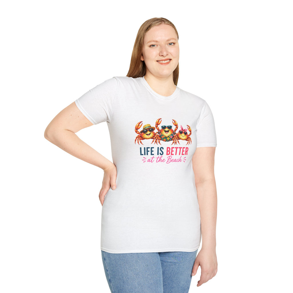 Funny Beach Crab T-Shirt | Life Is Better at the Beach Tee | Cute Summer Vacation Shirt | Coastal Graphic Tee | Ocean Lover Gift