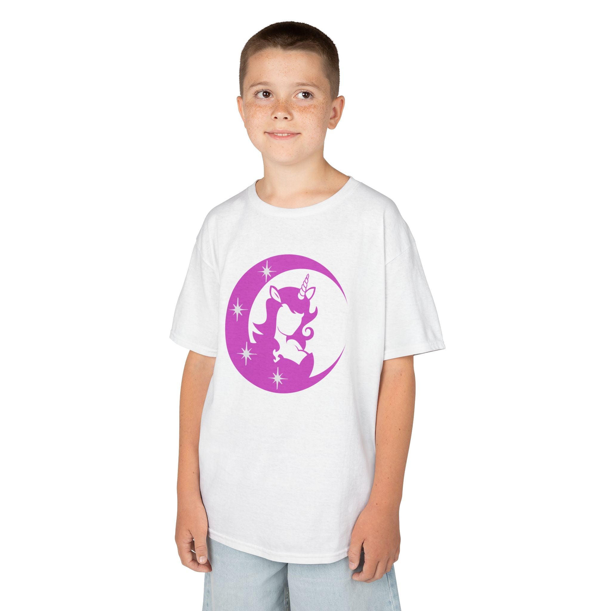 Kids T-Shirt — Pink Unicorn Moon Graphic Tee for Girls