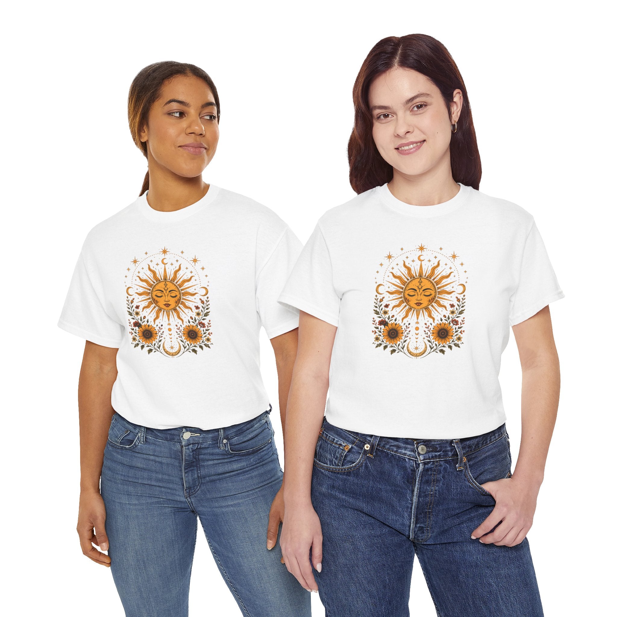 Sun & Sunflower Graphic T-Shirt, Boho Celestial Tee, Vintage Sun Shirt, Spiritual Aesthetic Top, Gift for Her