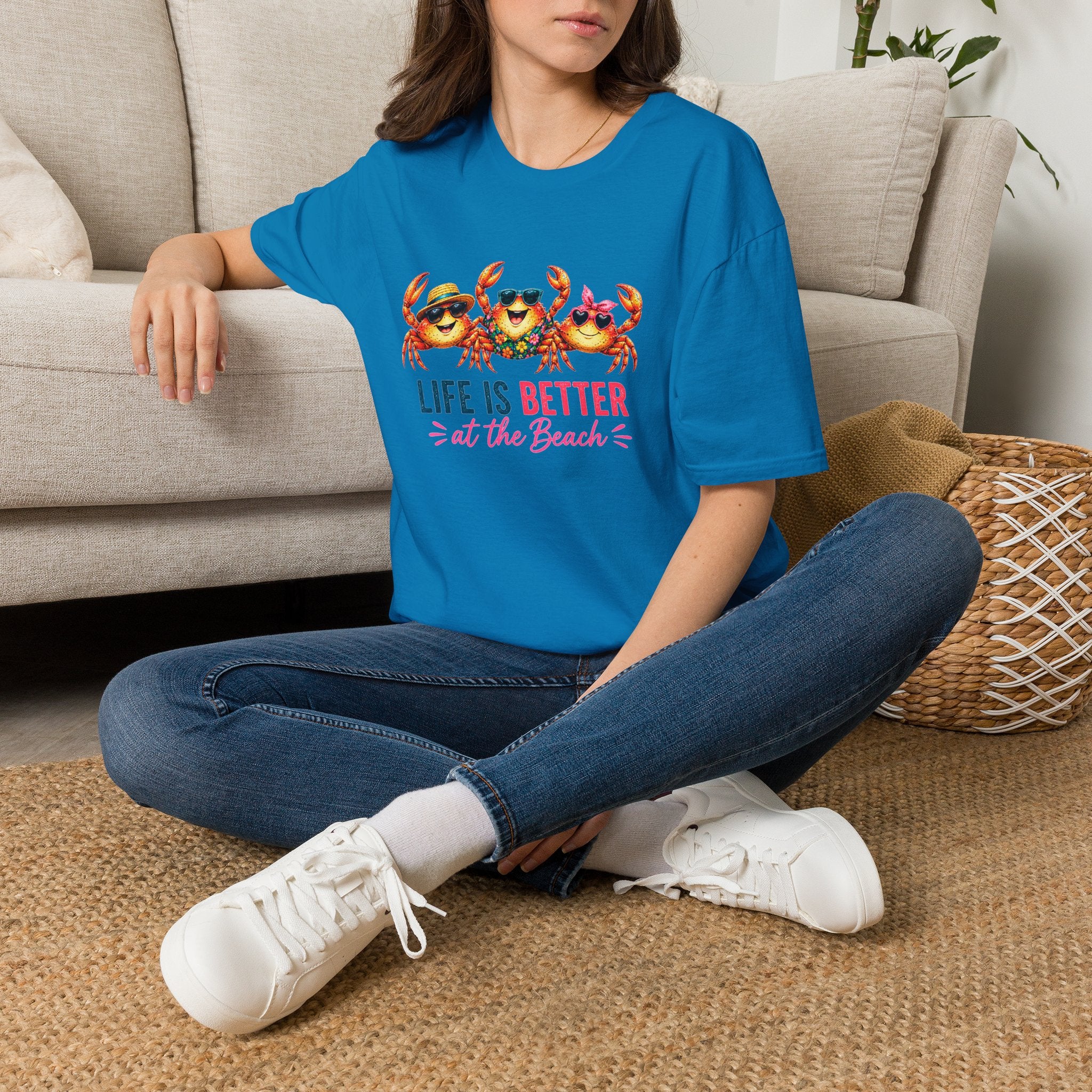 Funny Beach Crab T-Shirt | Life Is Better at the Beach Tee | Cute Summer Vacation Shirt | Coastal Graphic Tee | Ocean Lover Gift