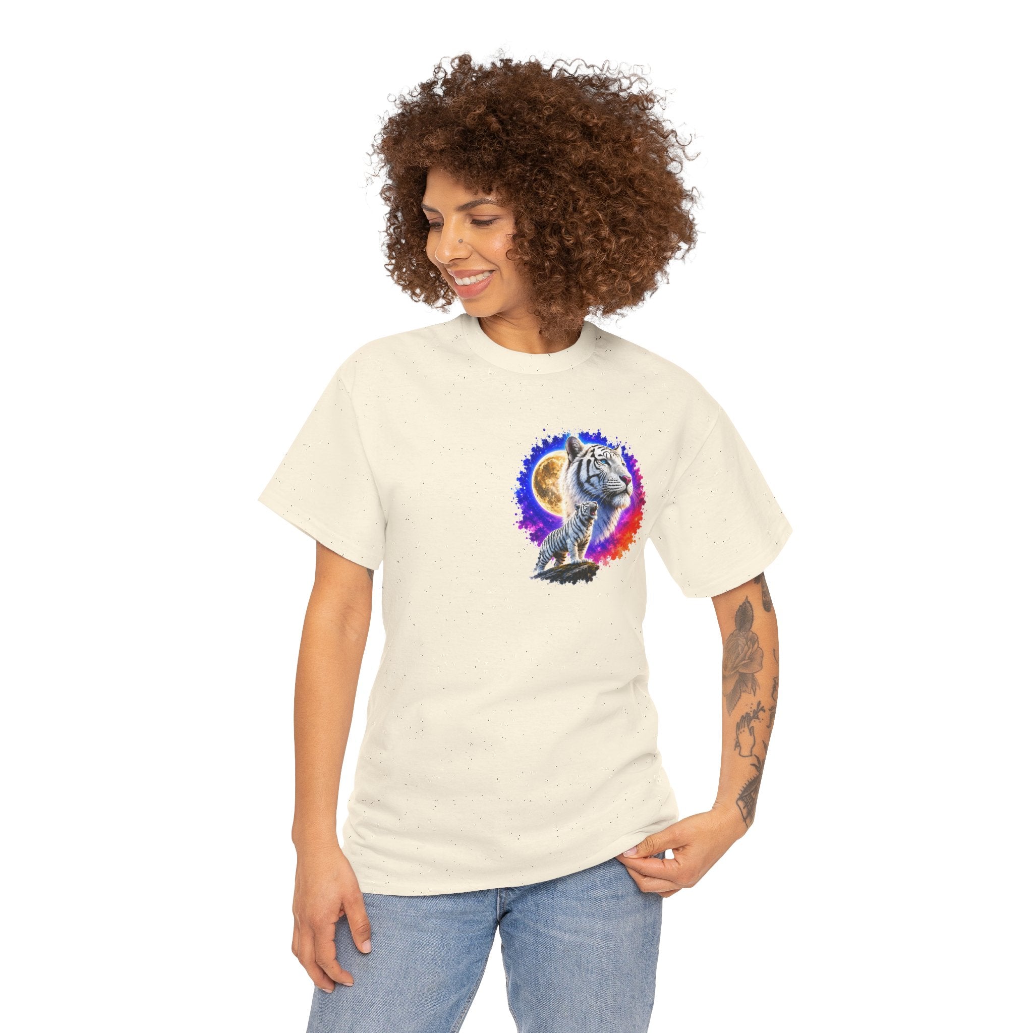 White Tiger Moon T-Shirt | Colorful Wildlife Graphic Tee | Big Cat Lover Gift | Unisex Nature Shirt