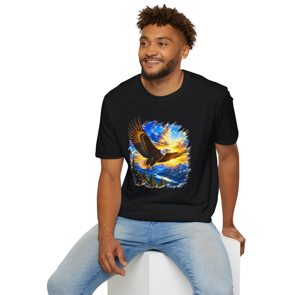 Majestic Eagle Sunset T-Shirt | Freedom Eagle Graphic Tee | Nature Wildlife Shirt | Mountain Sunset Unisex Tee | Outdoor Adventure Gift