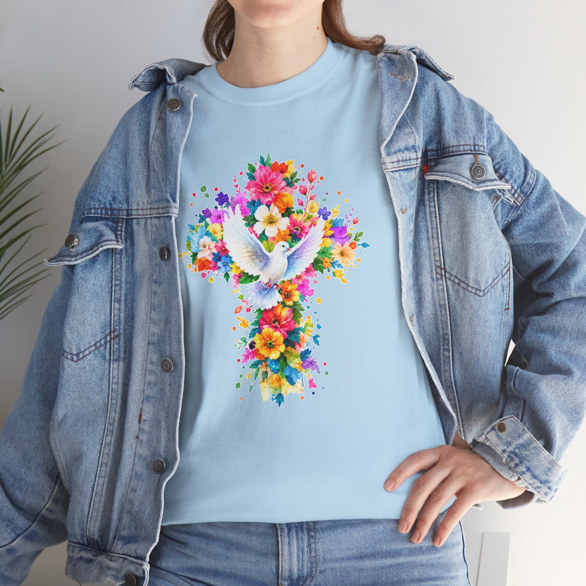 Christian Floral Cross T-Shirt | Dove Faith Shirt | Religious Graphic Tee | Holy Spirit Shirt | Easter Gift | Church Shirt