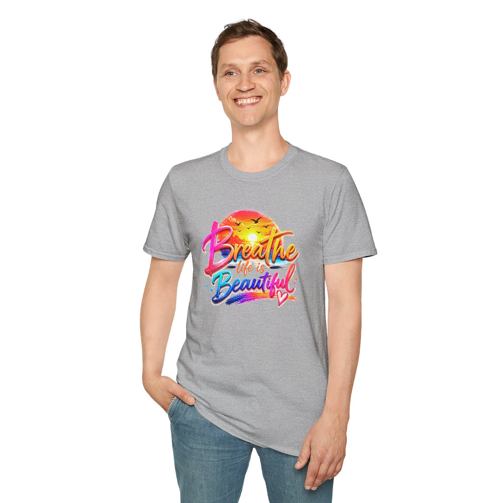 T-Shirt — "Breathe Life Is Beautiful" Sunset Graphic Tee
