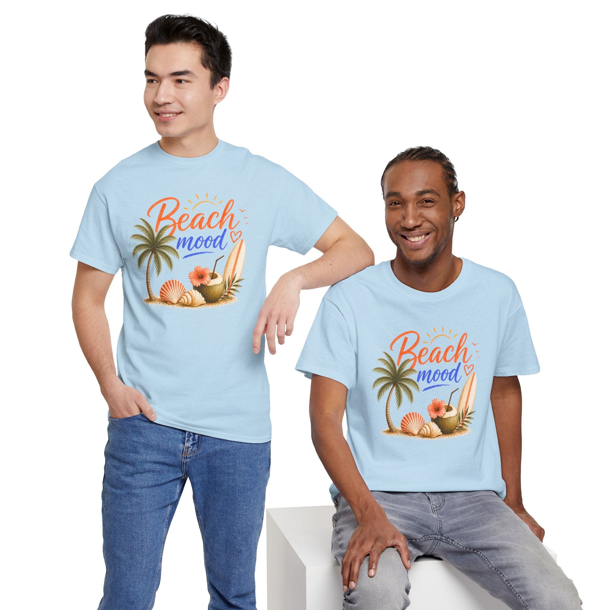 Beach Mood T-Shirt - Tropical Palm, Seashell Graphic Tee