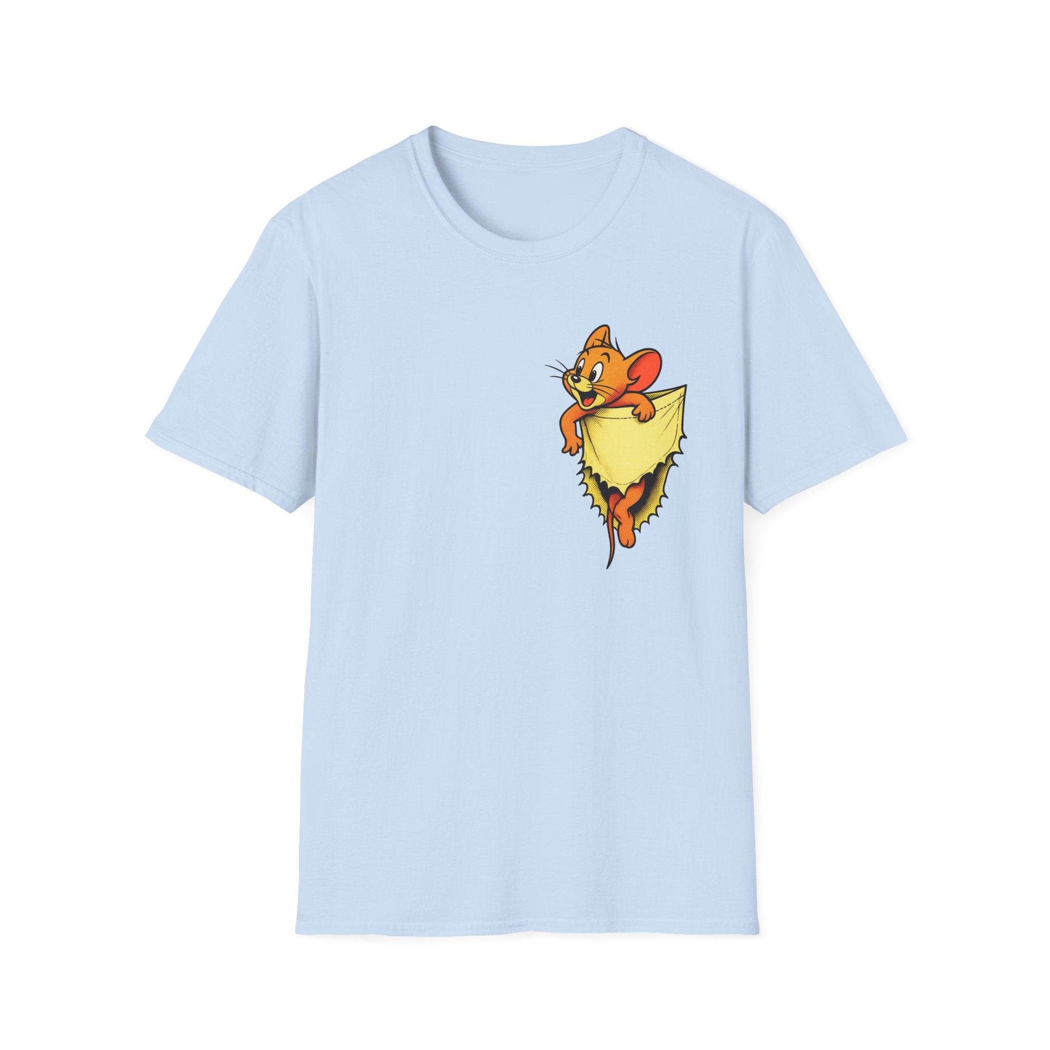 Jerry Pocket Tee — Cute Cartoon Mouse Peeking From Cheese T-Shirt
