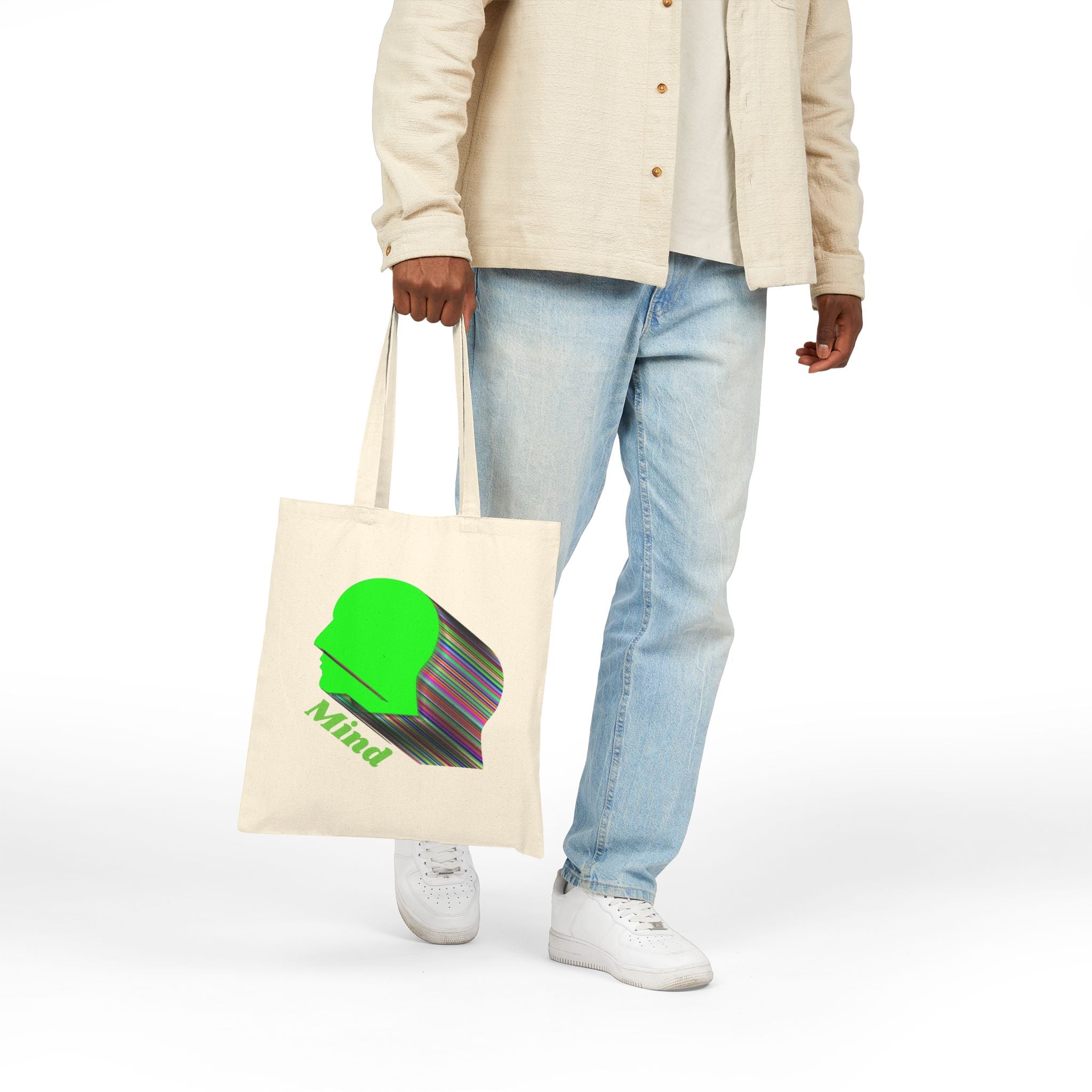 Mind Silhouette Canvas Tote — Green Head Graphic Eco Shopper
