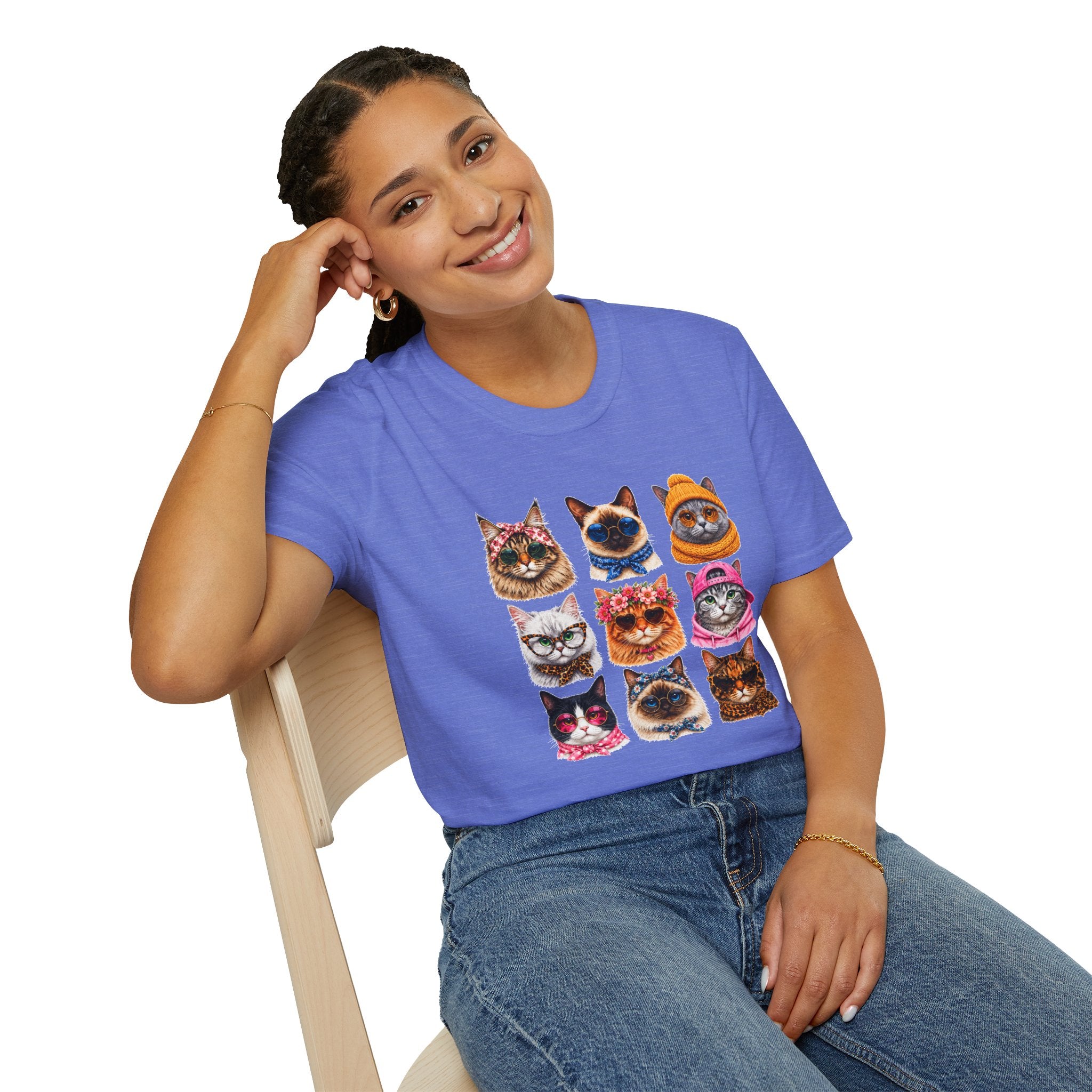Cute Cat Faces T-Shirt, Cat Lover Tee, Funny Kitty Shirt, Colorful Cat Graphic Tee, Gift for Cat Mom, Cat Owner Gift, Animal Lover Shirt