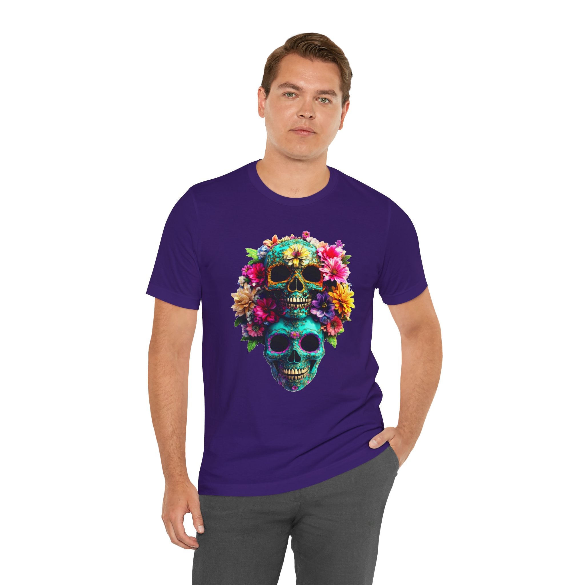 Floral Skull T-Shirt, Day of the Dead Shirt, Sugar Skull Graphic Tee, Colorful Skull Tee, Gothic Floral Shirt