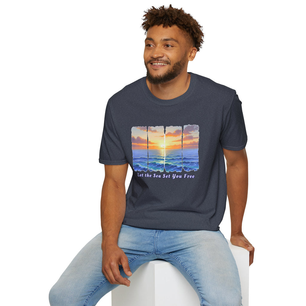 Sunset Ocean Shirt Let the Sea Set You Free Beach T Shirt Summer Vacation Tee Aesthetic Sea Wave Graphic Shirt