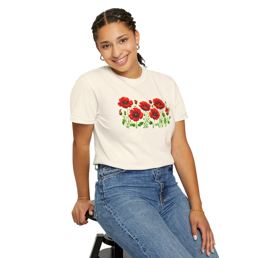 Red Poppy Shirt, Floral T-Shirt for Women, Wildflower Graphic Tee, Botanical Garden Shirt, Comfort Colors Tee
