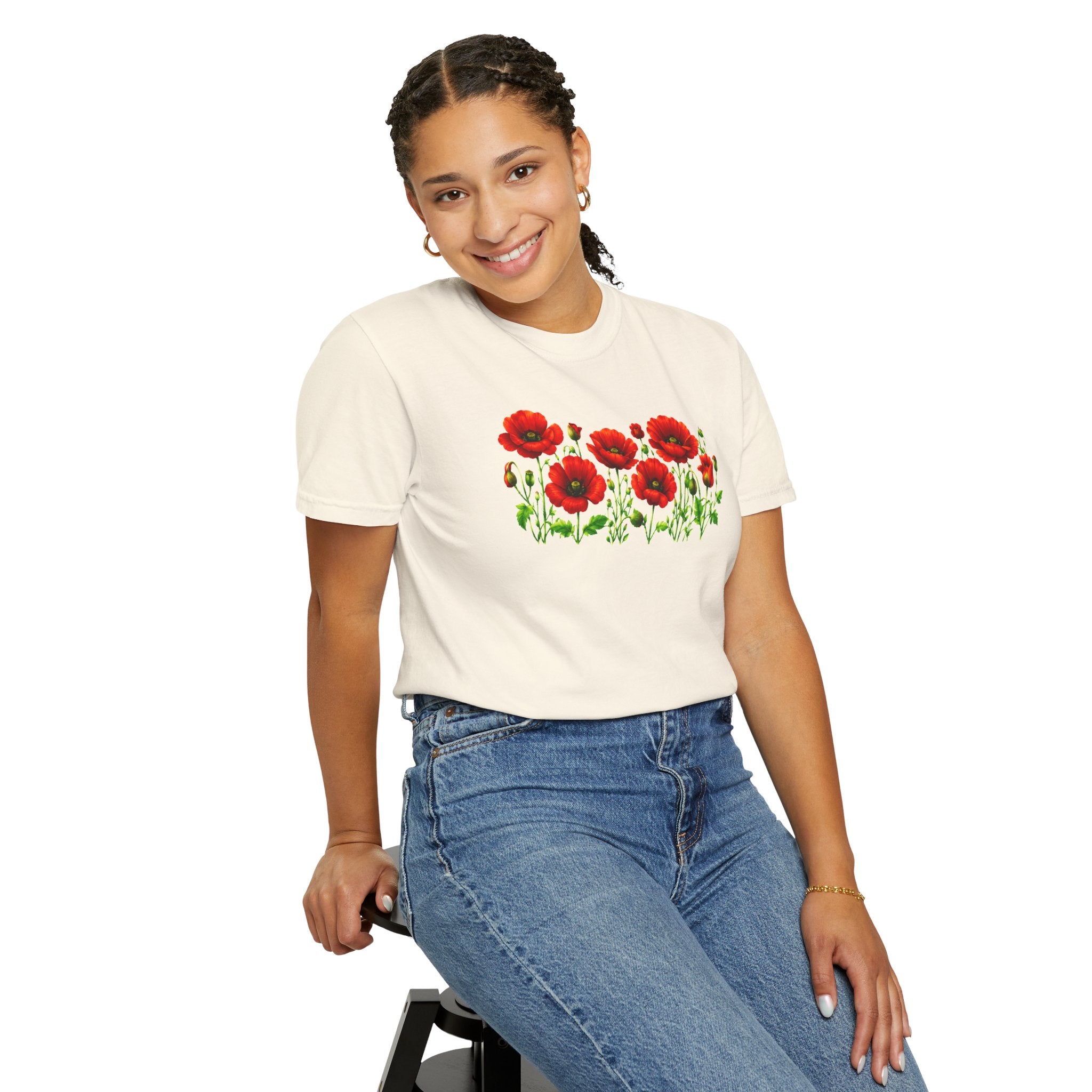 Red Poppy Shirt, Floral T-Shirt for Women, Wildflower Graphic Tee, Botanical Garden Shirt, Comfort Colors Tee