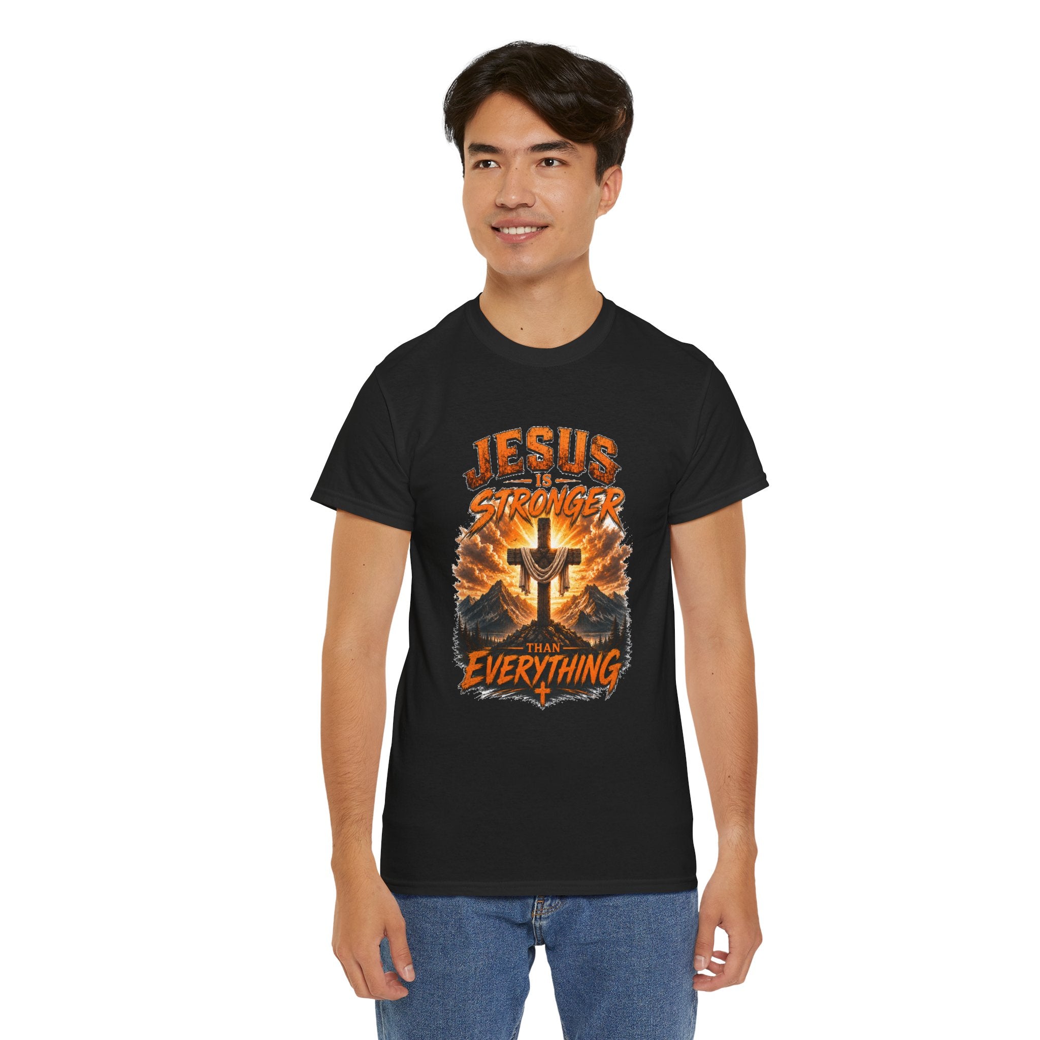 Jesus Is Stronger Than Everything Christian T-Shirt | Faith Cross Graphic Tee | Religious Unisex Shirt | Christian Gift