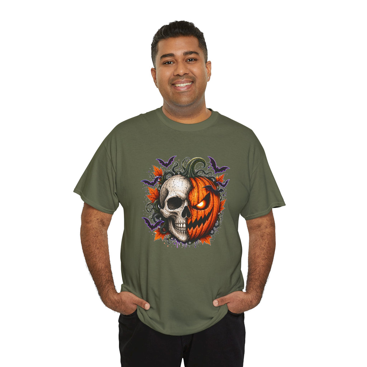 Halloween Skull Pumpkin T-Shirt, Spooky Jack O Lantern Graphic Tee, Unisex Halloween Shirt, Gothic Fall Tee