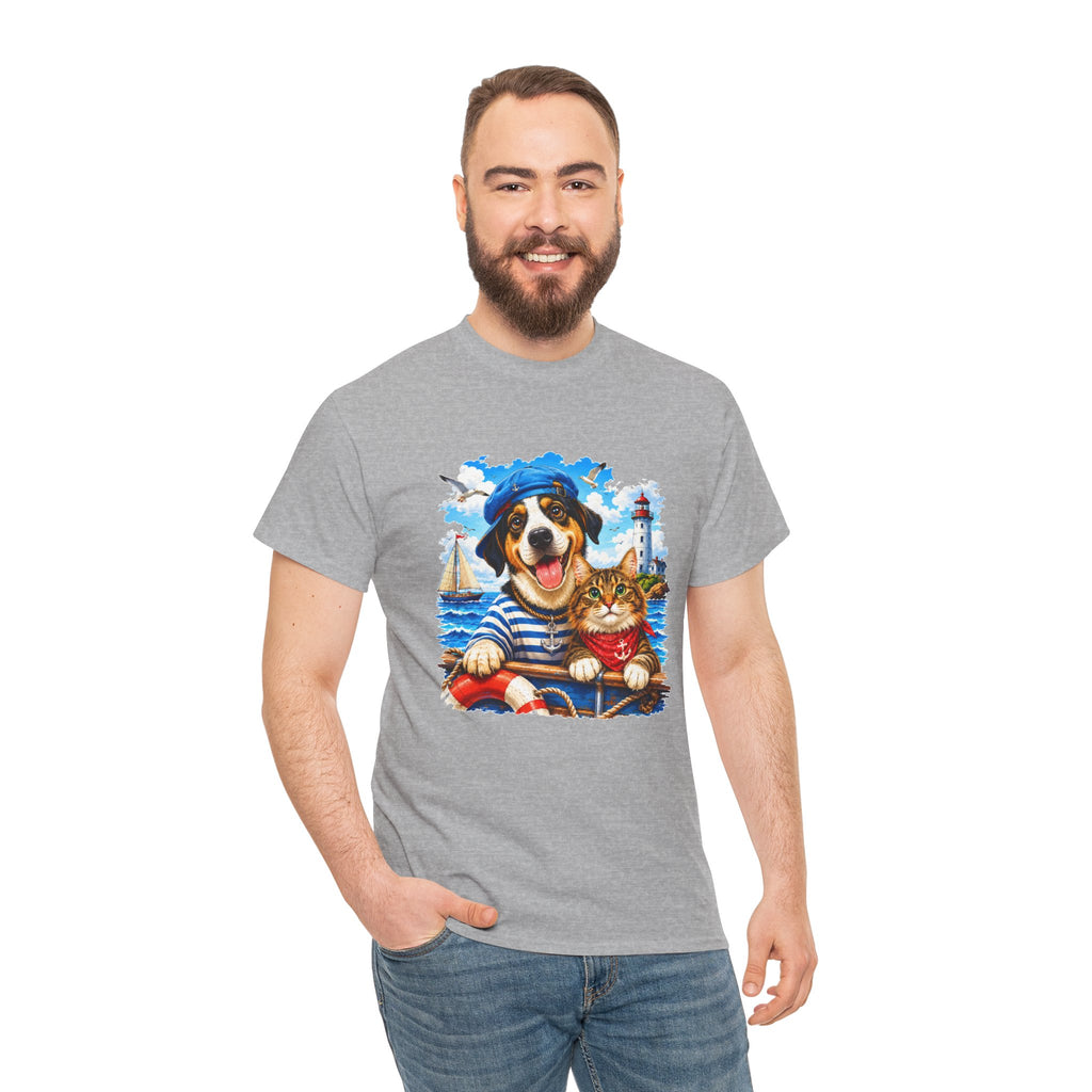 Nautical Dog & Cat T-Shirt | Sailor Pet Graphic Tee | Coastal Animal Lover Shirt | Beach Dog Cat Gift