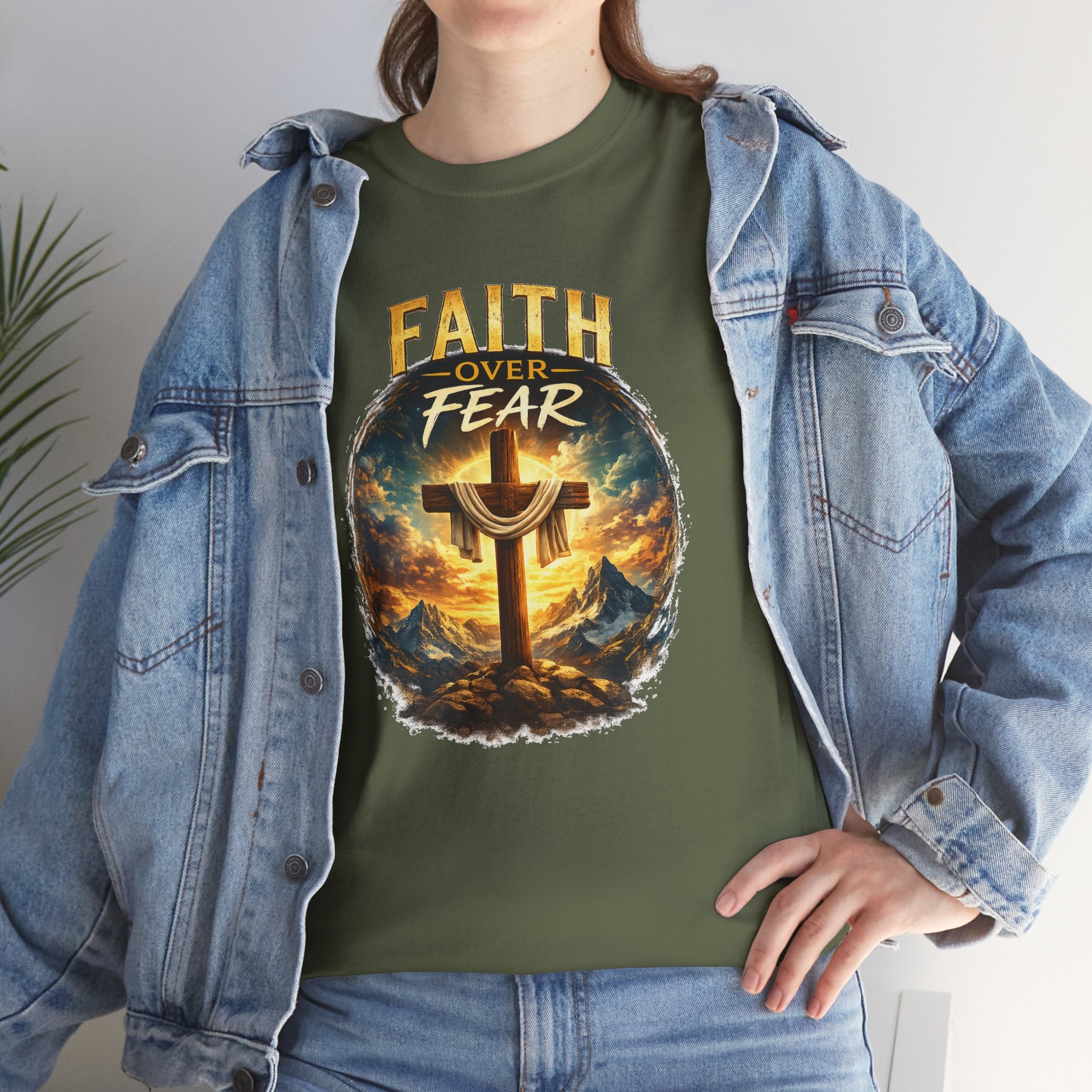 Faith Over Fear Christian T-Shirt | Cross Graphic Tee | Jesus Faith Shirt | Religious Unisex Shirt | Christian Gift for Men & Women