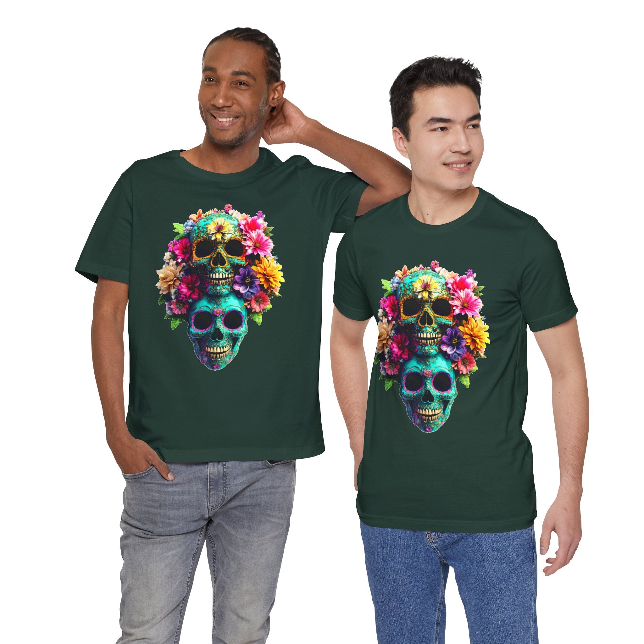 Floral Skull T-Shirt, Day of the Dead Shirt, Sugar Skull Graphic Tee, Colorful Skull Tee, Gothic Floral Shirt