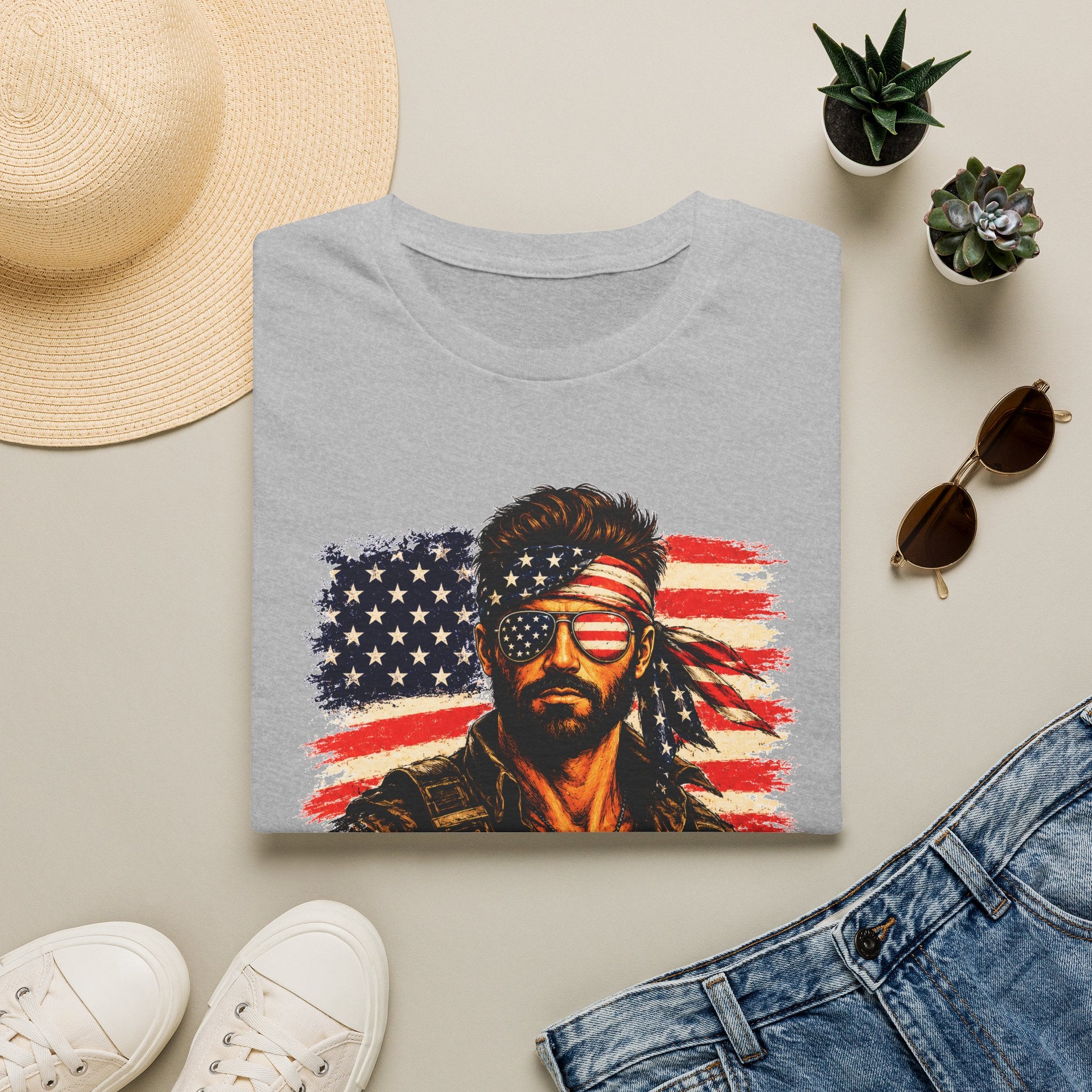 Patriotic Bandana Man T-Shirt — USA Flag Graphic Tee ("America")