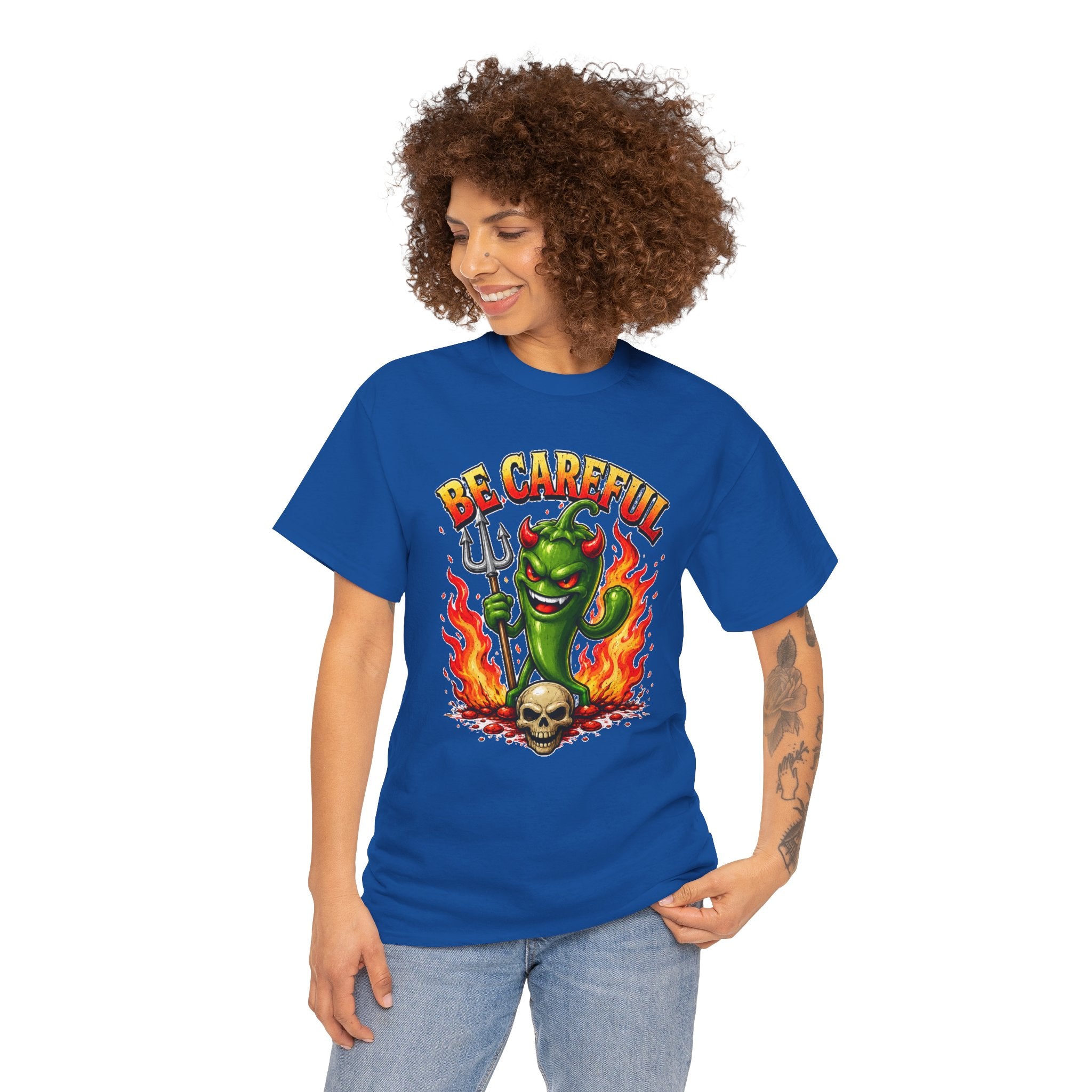 Be Careful Devil Pepper Shirt, Funny Spicy Pepper T-Shirt, Hot Chili Graphic Tee, Retro Tattoo Style Unisex Gift