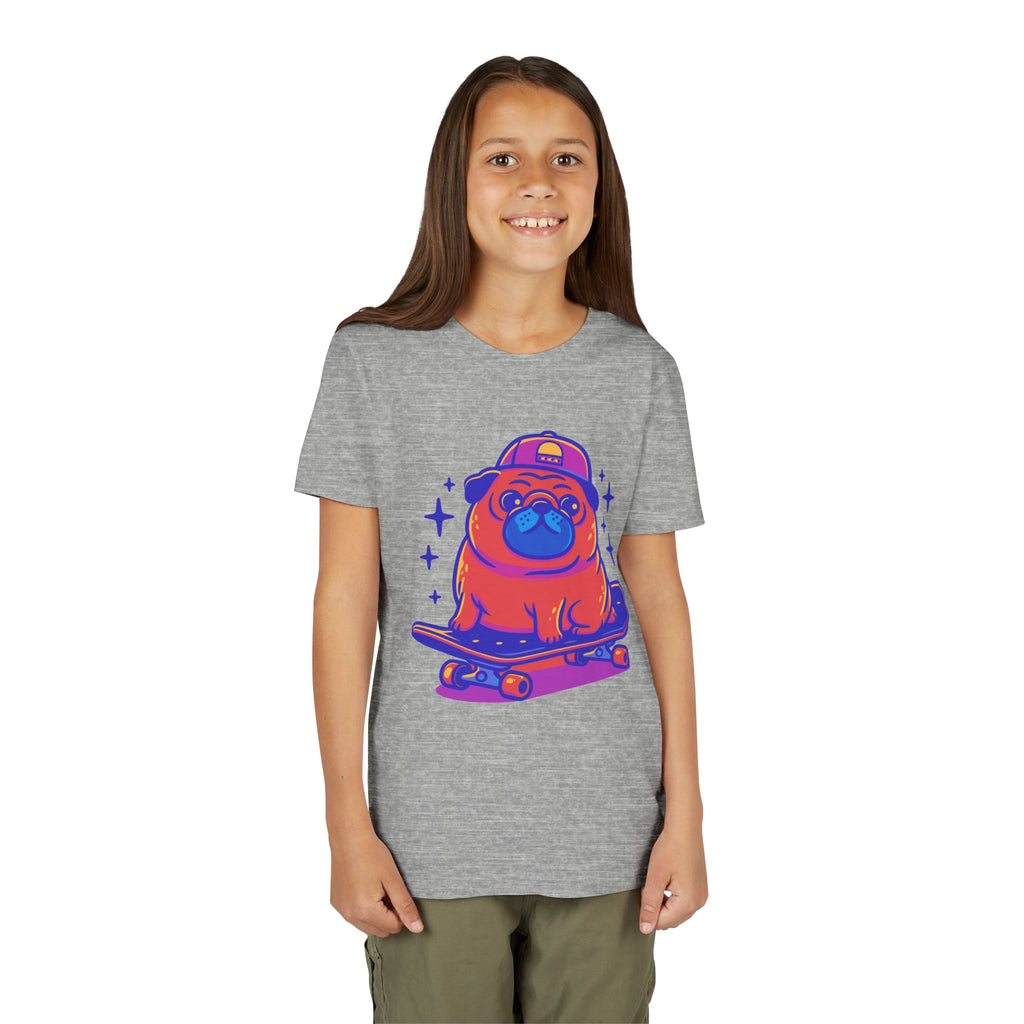 Cute Skateboarding Pug Kids T-Shirt | Funny Dog Graphic Tee for Boys & Girls | Youth Streetwear Shirt