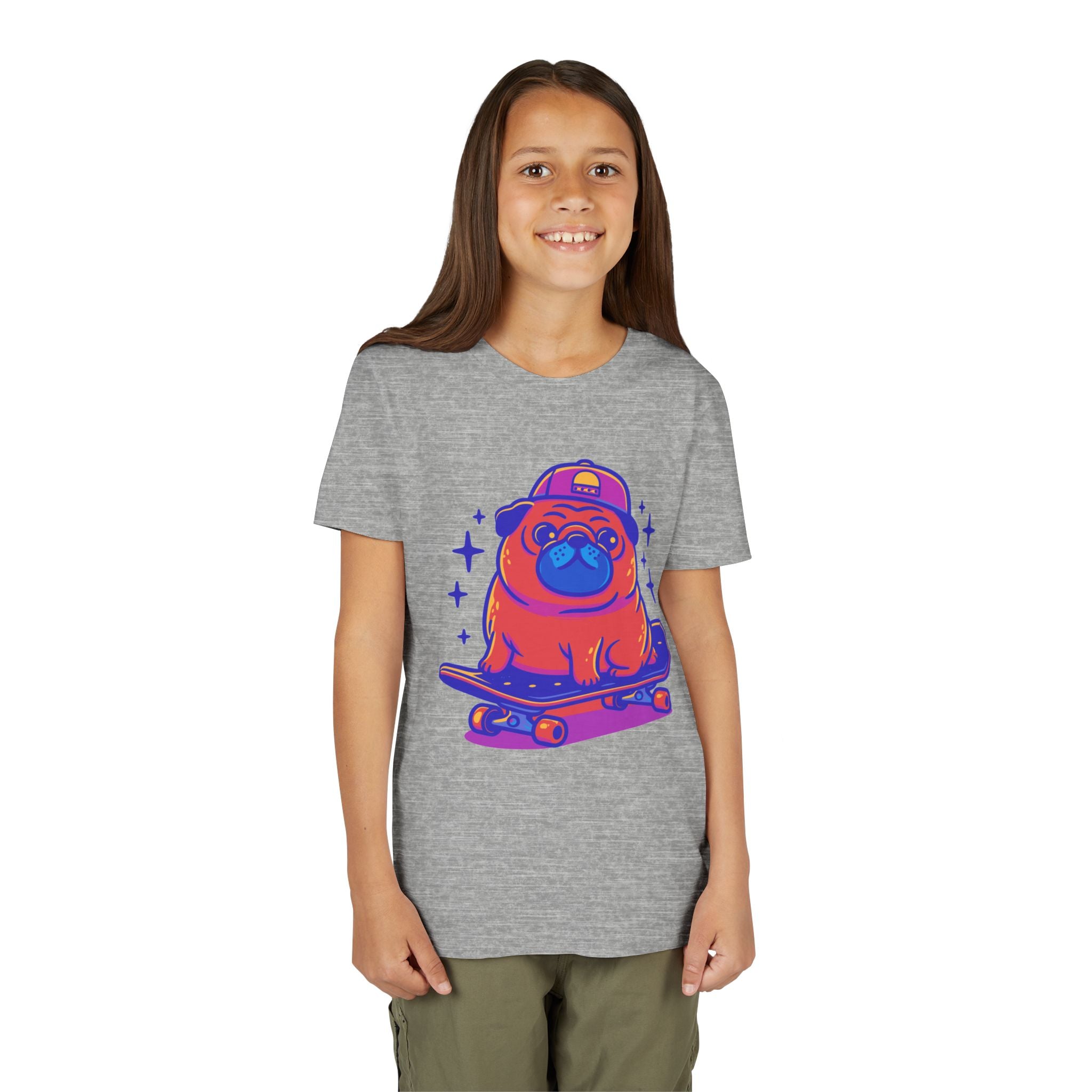 Cute Skateboarding Pug Kids T-Shirt | Funny Dog Graphic Tee for Boys & Girls | Youth Streetwear Shirt