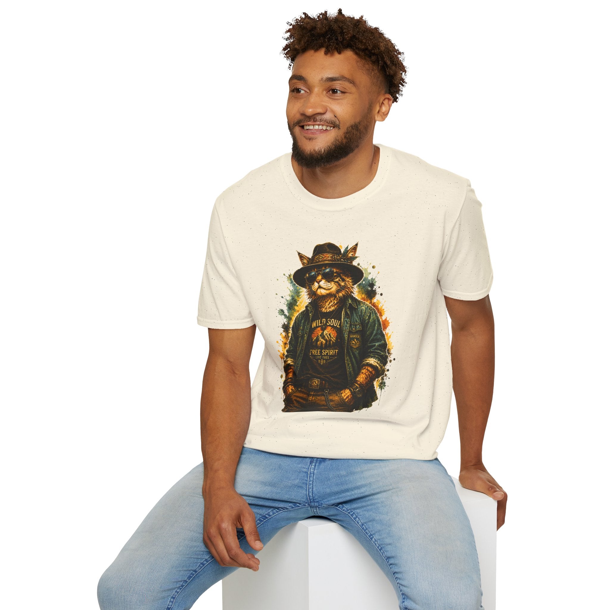 Boho Cat T-Shirt, Wild Soul Cat Tee, Vintage Cat Graphic Shirt, Cat Lover Gift, Hippie Cat Shirt, Bohemian Animal Tee