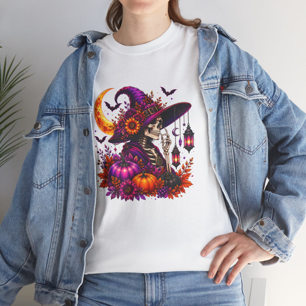 Halloween Witch Skeleton T-Shirt, Spooky Pumpkin Moon Tee, Gothic Fall Graphic Shirt, Halloween Gift for Her