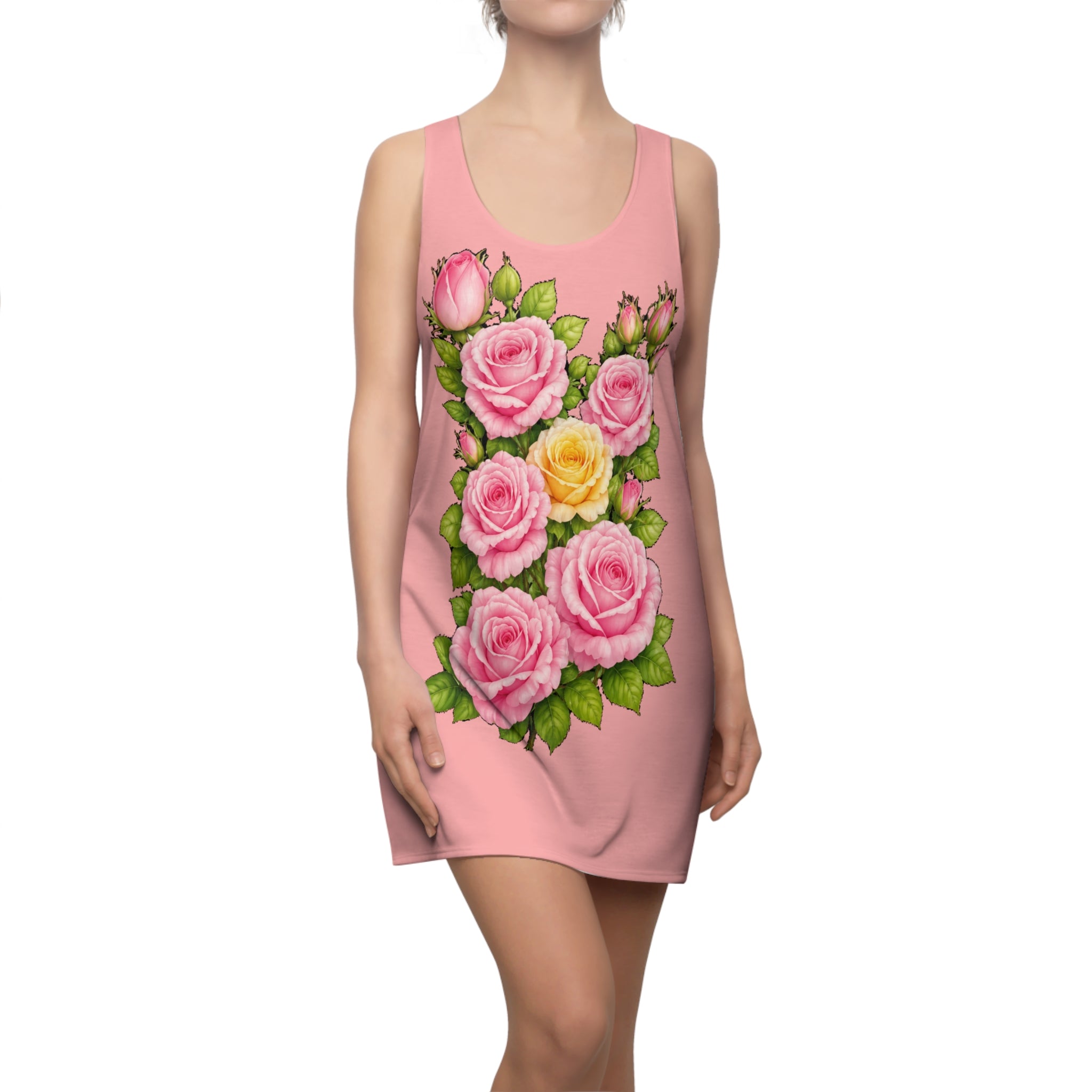 Pink Floral Racerback Dress | Vintage Rose Bouquet Summer Dress