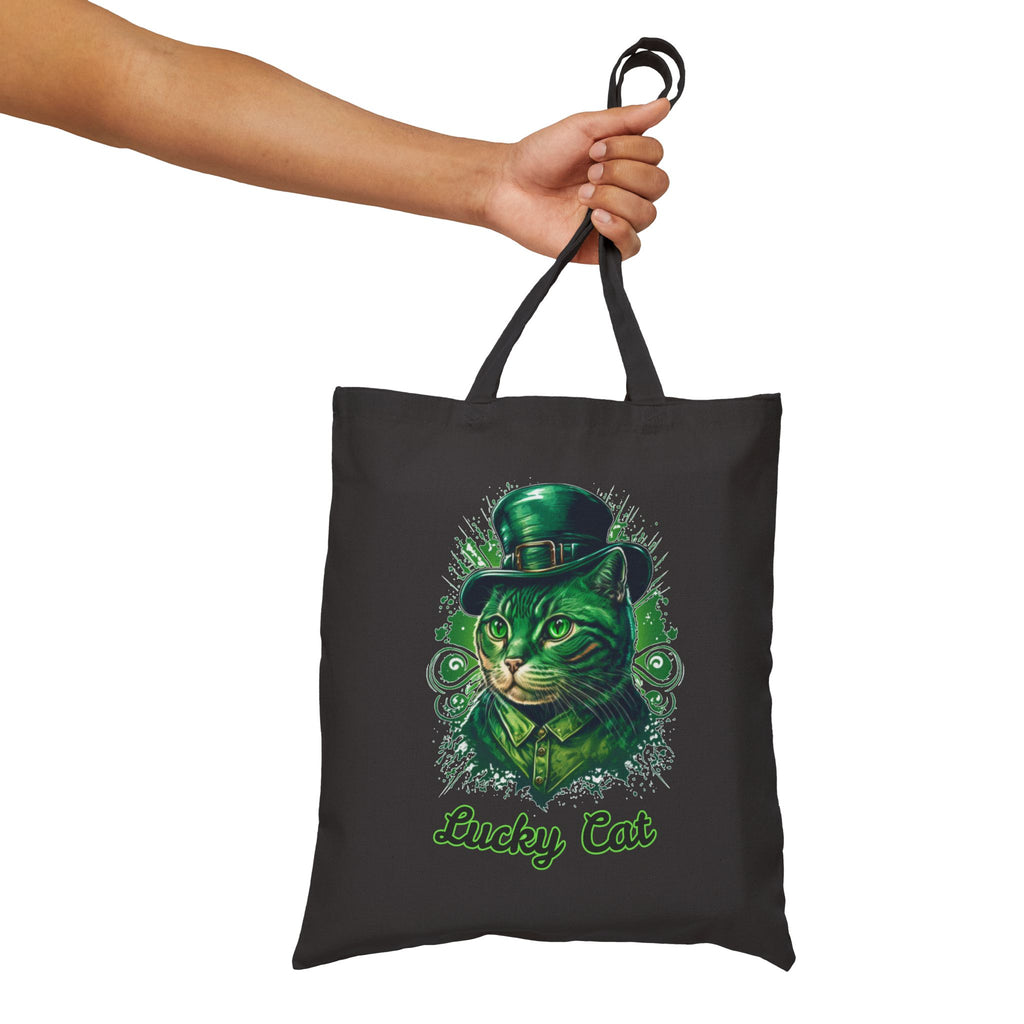 Lucky Cat Tote Bag – St. Patrick’s Day Green Kitty Canvas Tote
