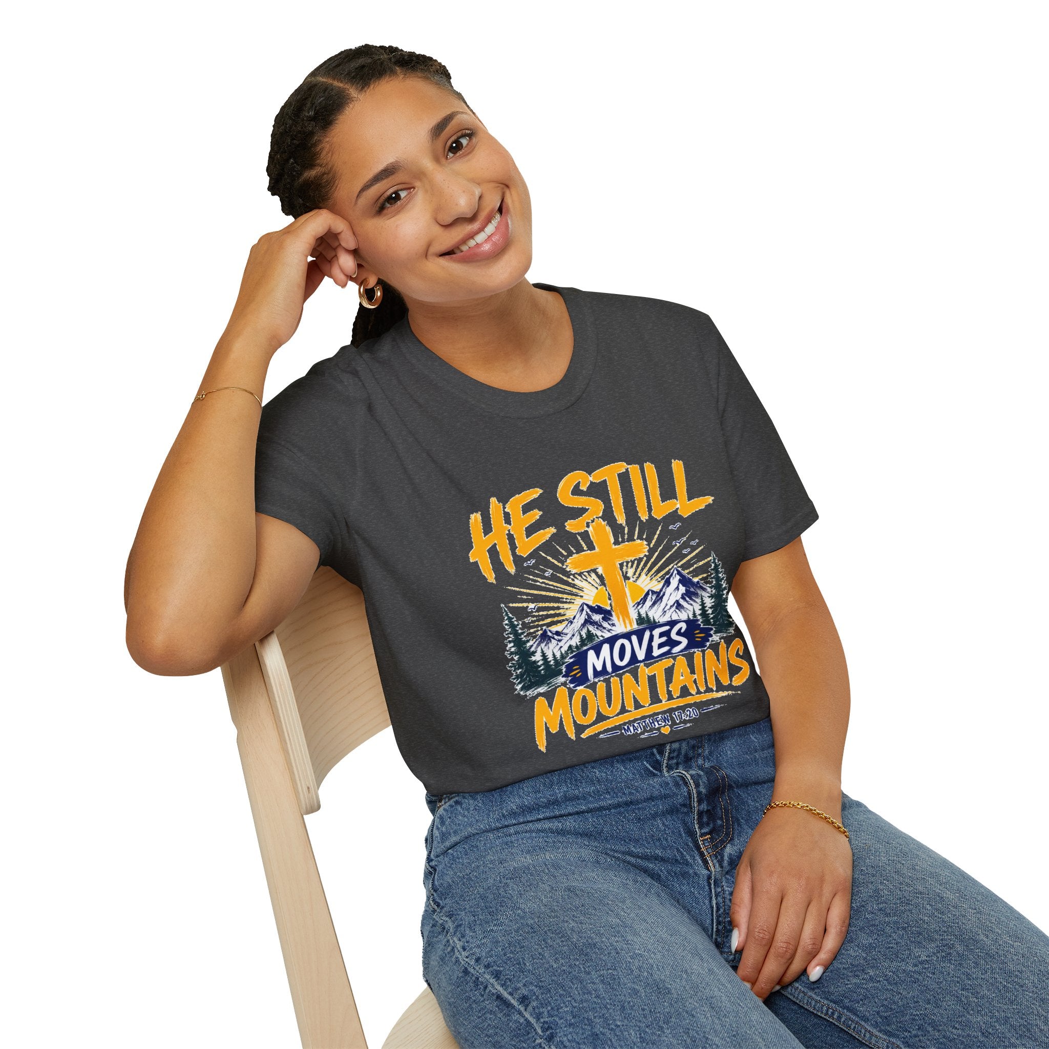 He Still Moves Mountains Shirt, Christian T-Shirt, Faith Cross Tee, Bible Verse Shirt, Religious Gift