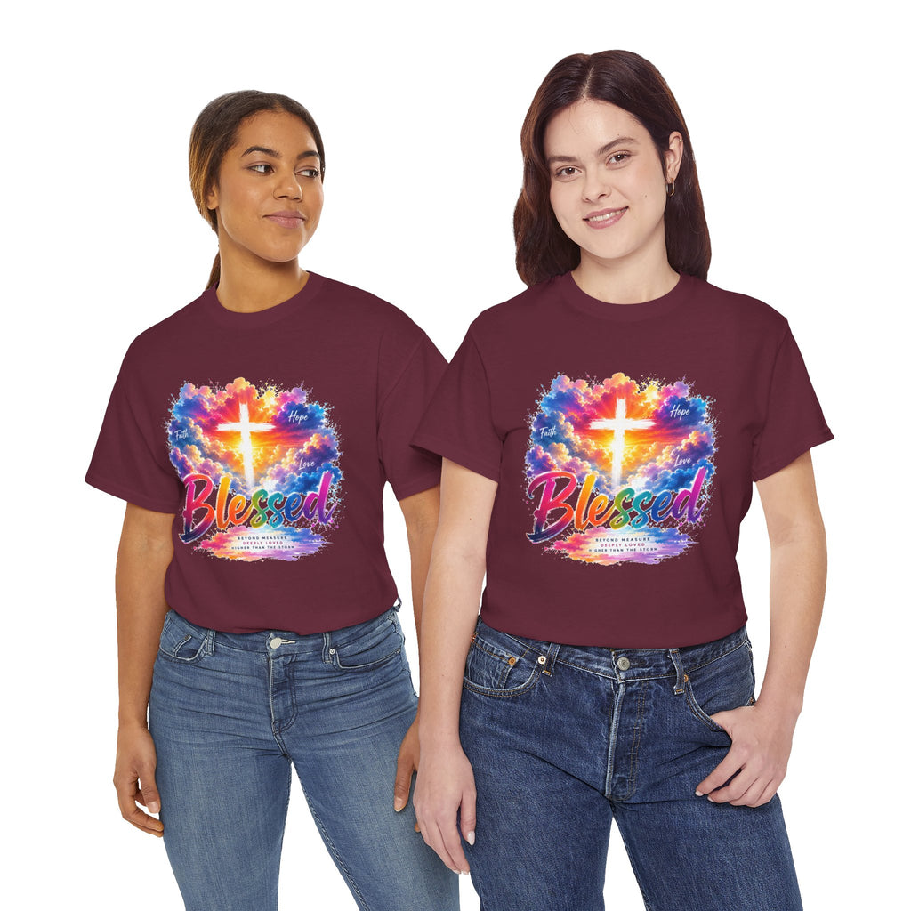 Blessed Christian T-Shirt, Colorful Cross Shirt, Faith Graphic Tee, Jesus Lover Gift, Religious Unisex Shirt