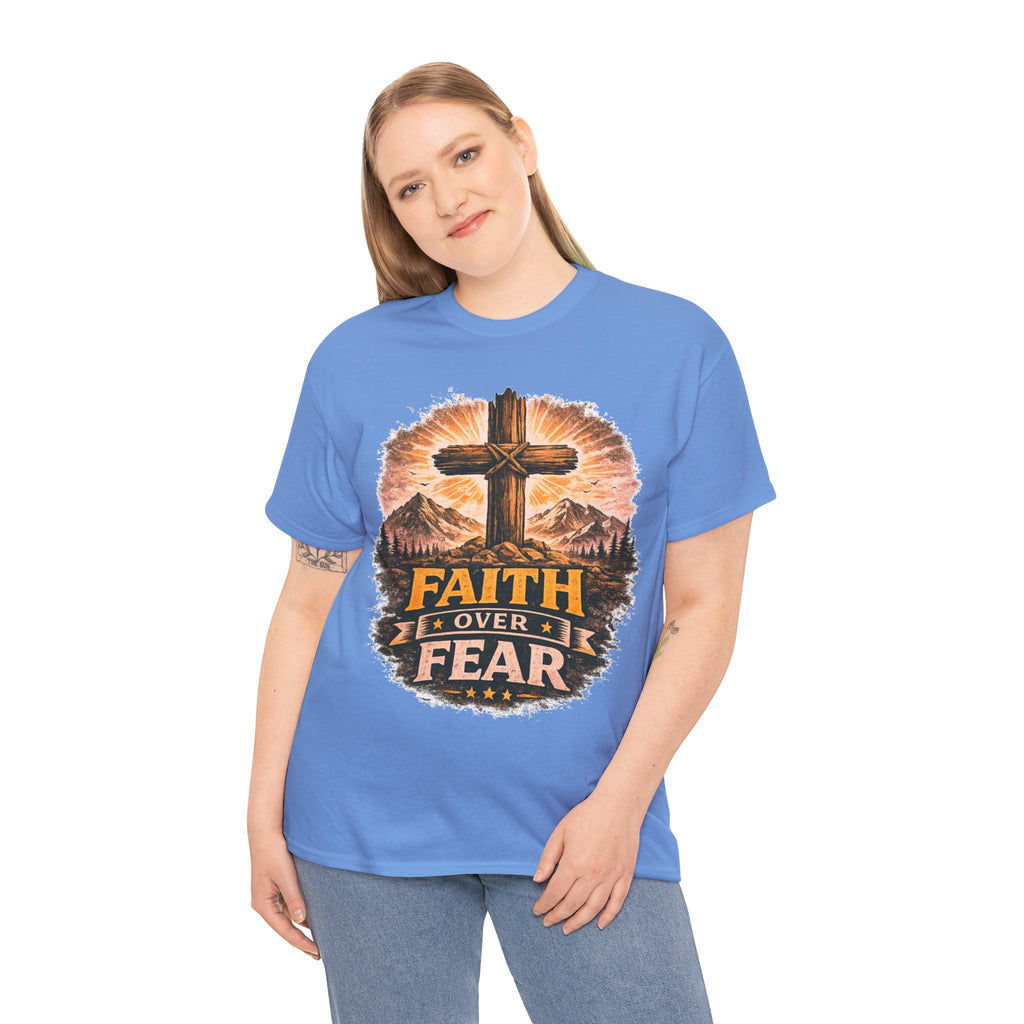 Faith Over Fear T-Shirt | Christian Cross Shirt | Religious Graphic Tee | Bible Verse Gift | Men's Faith Shirt