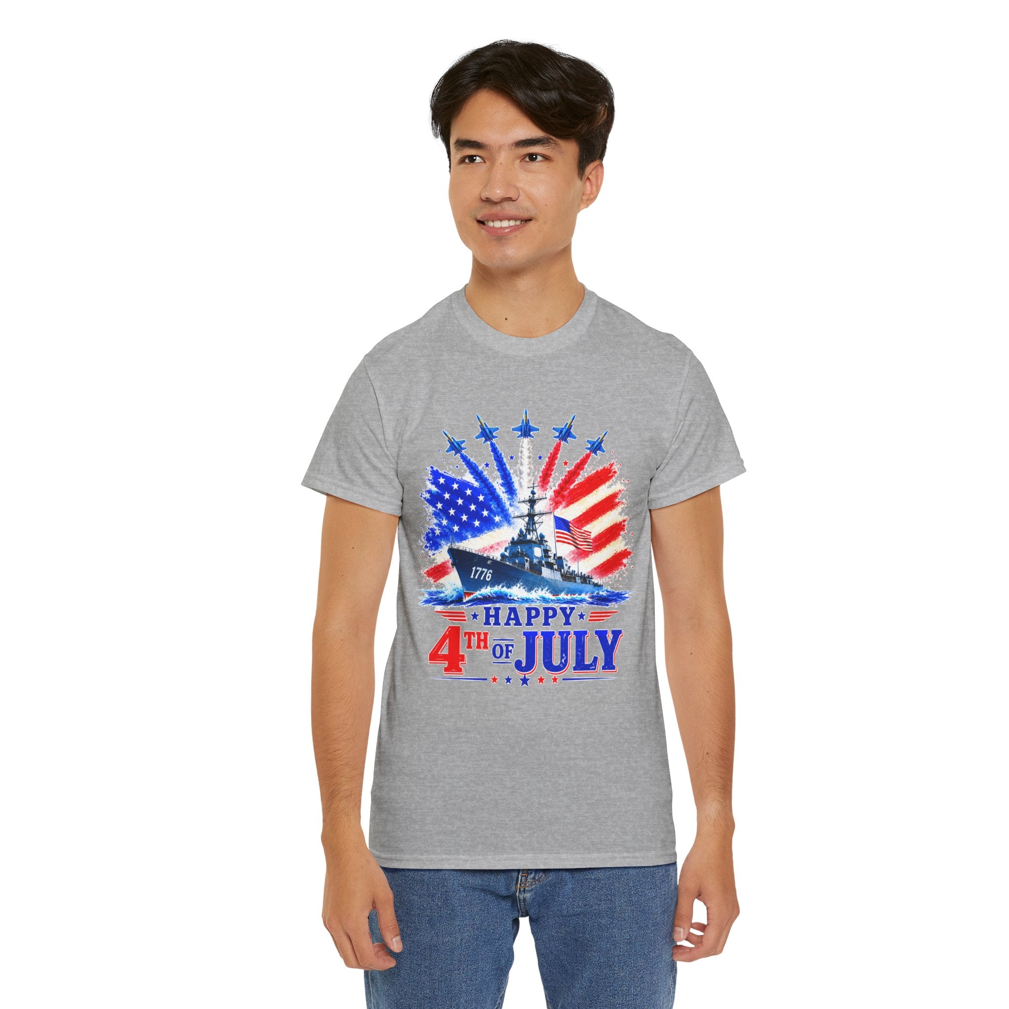 Happy 4th of July Shirt, Patriotic USA Flag Tee, American Eagle & Navy Ship Shirt, Independence Day T-Shirt, Military Pride Gift
