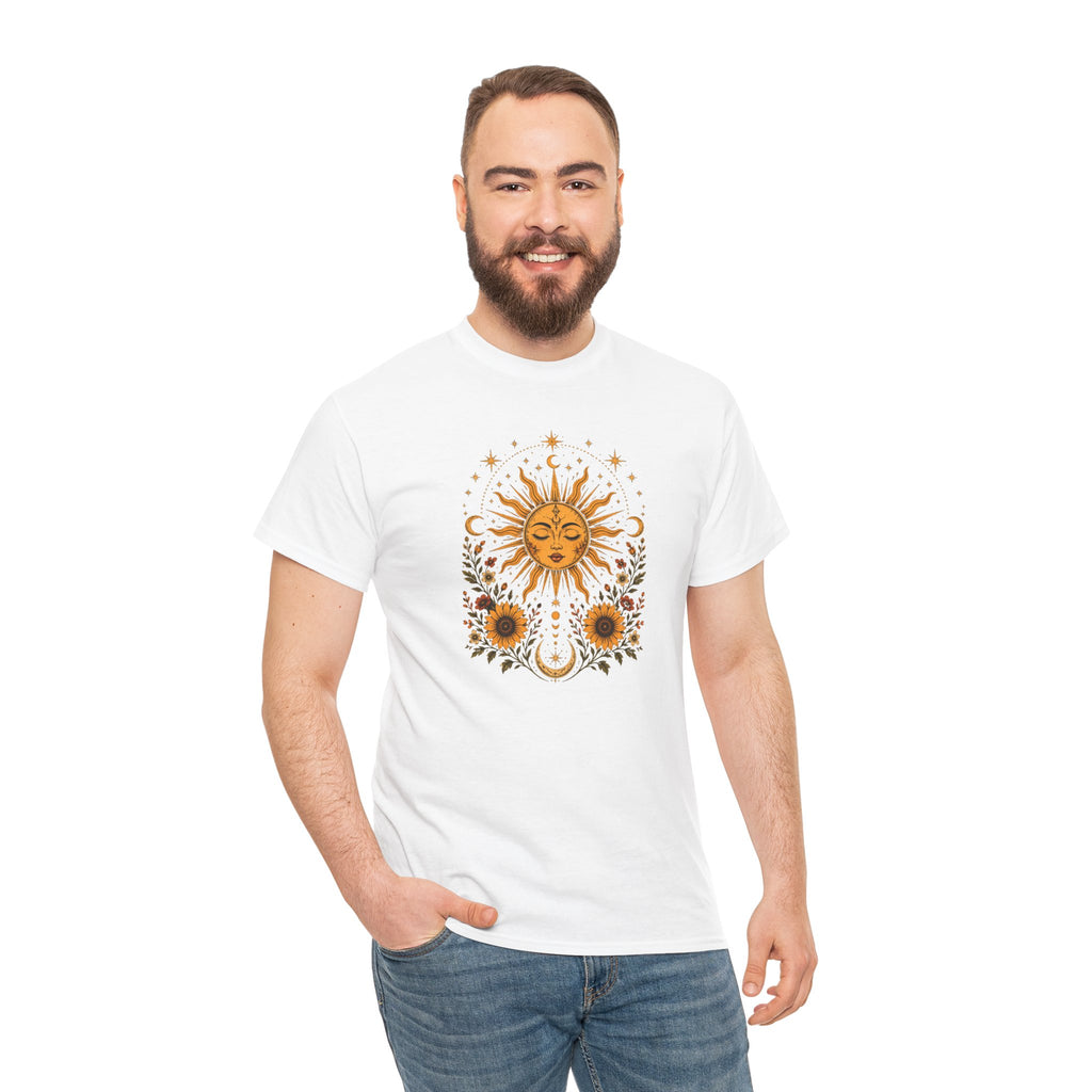 Sun & Sunflower Graphic T-Shirt, Boho Celestial Tee, Vintage Sun Shirt, Spiritual Aesthetic Top, Gift for Her