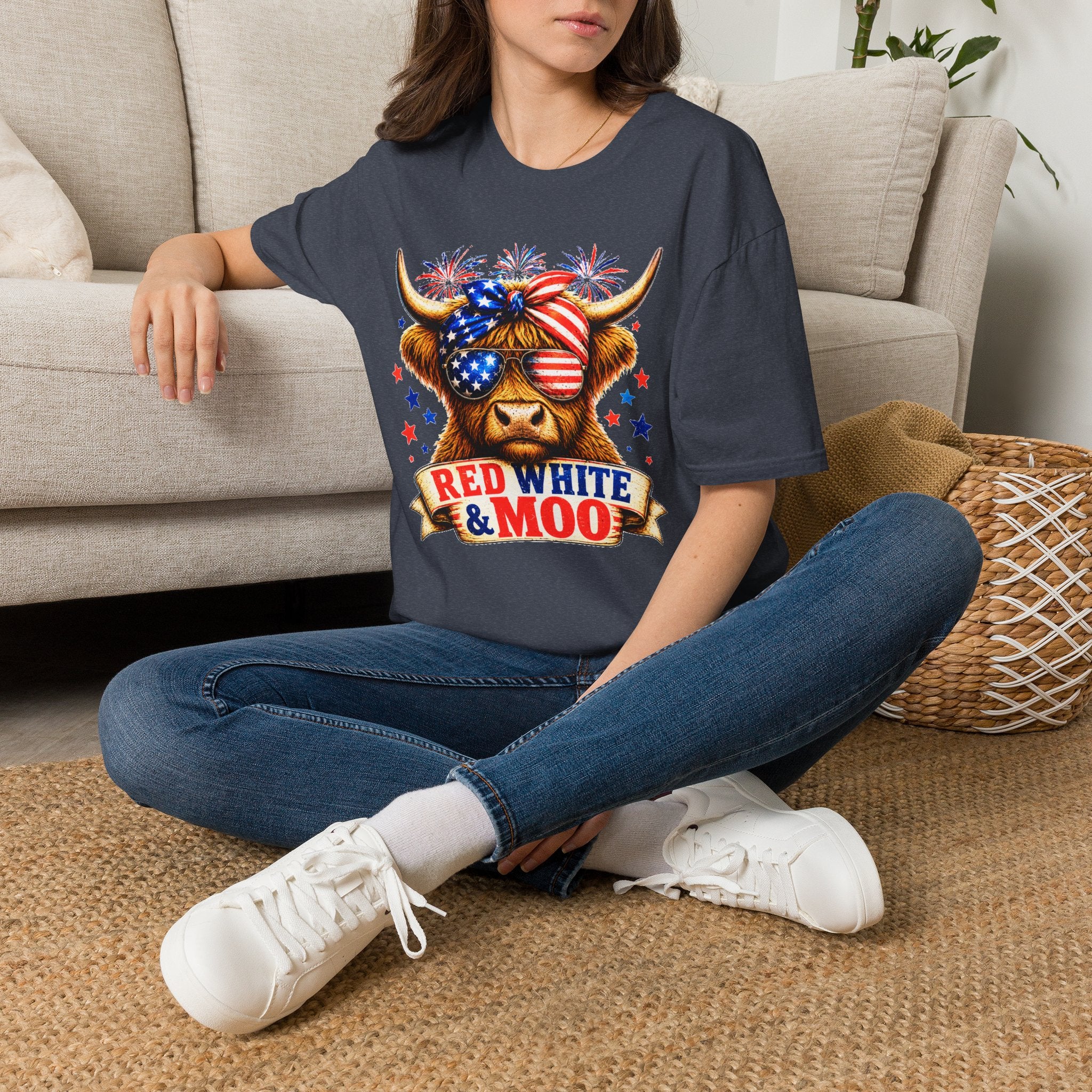 Patriotic Cow T-Shirt — "Red White & Moo" 4th of July Graphic Tee