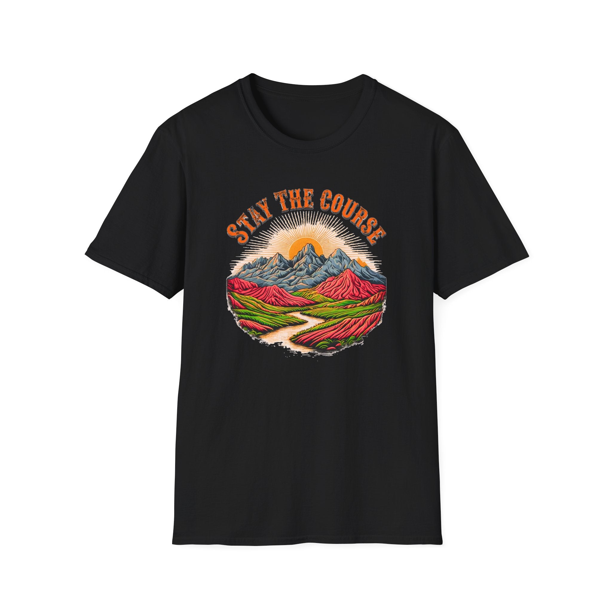 Stay The Course Vintage T-Shirt, Retro Mountain Sunset Tee, Motivational Graphic Shirt, Nature Hiking Tee, Unisex Aesthetic Tee