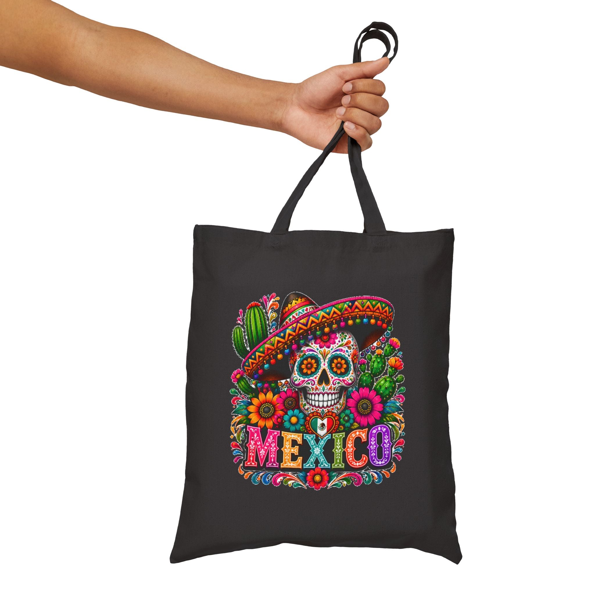 Tote Bag — Colorful Mexican Sugar Skull (Dia de los Muertos) Cotton Canvas Tote