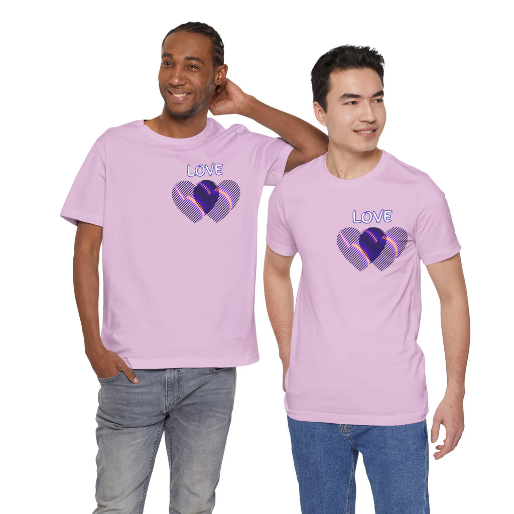Love Heart Graphic Tee — Retro Purple Striped Hearts