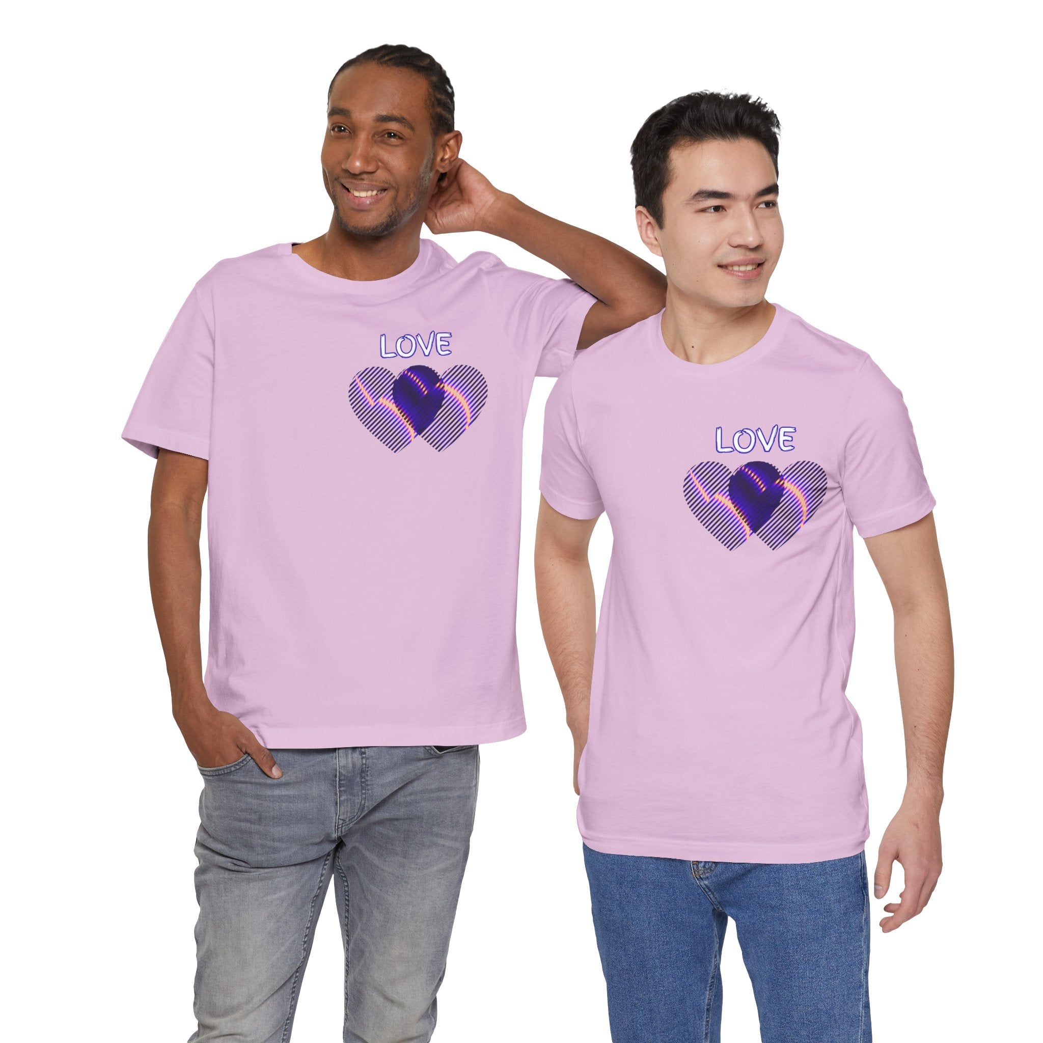 Love Heart Graphic Tee — Retro Purple Striped Hearts