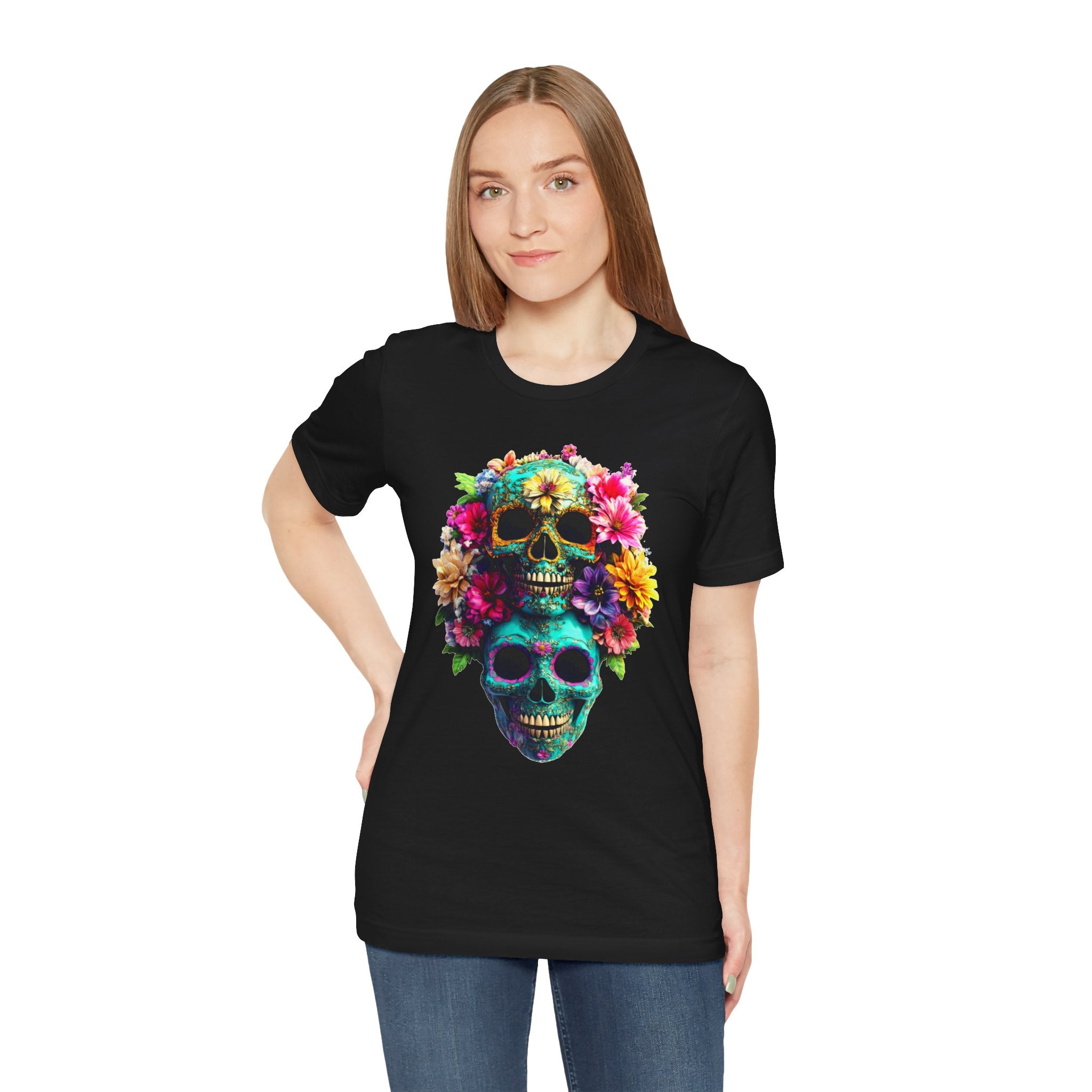 Floral Skull T-Shirt, Day of the Dead Shirt, Sugar Skull Graphic Tee, Colorful Skull Tee, Gothic Floral Shirt