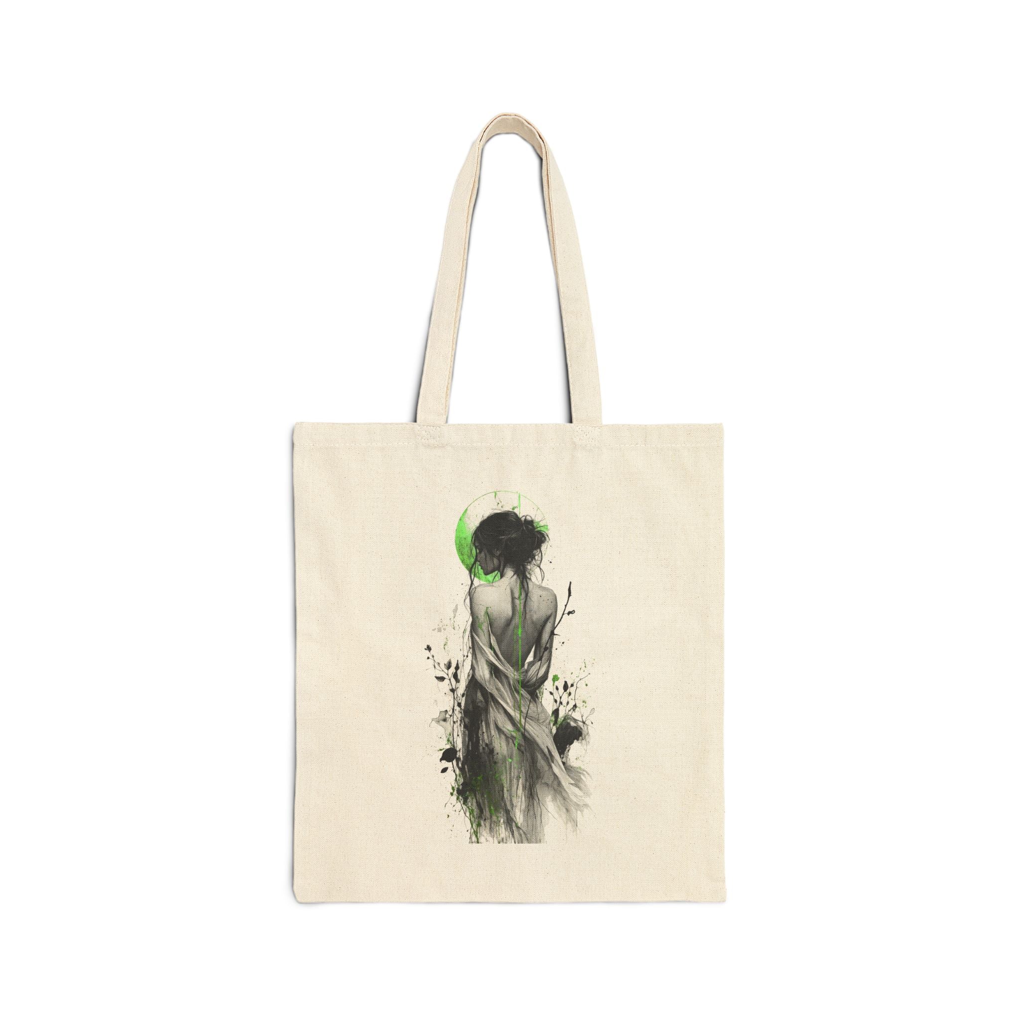 Canvas Tote Bag - Green Moon Muse Illustration