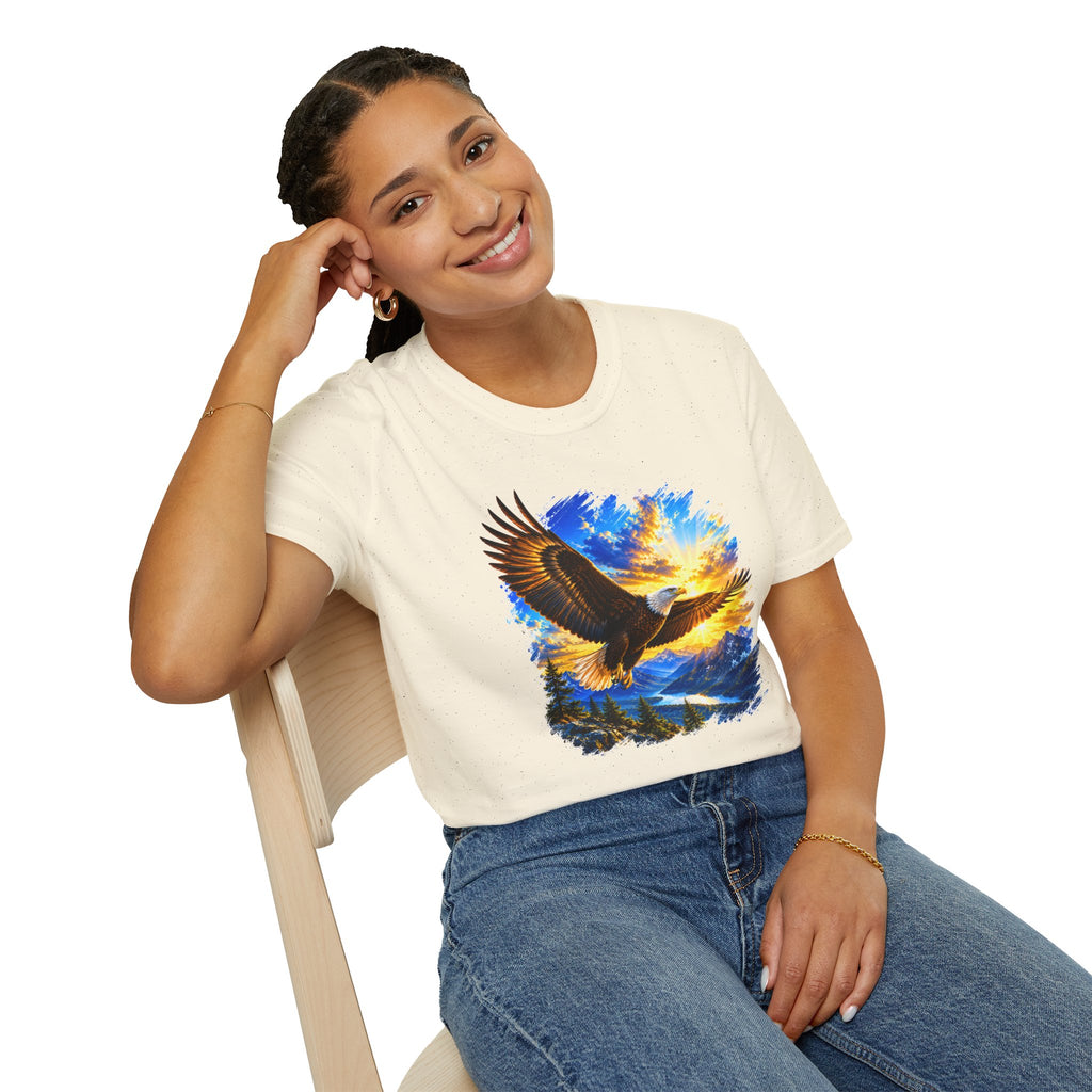 Majestic Eagle Sunset T-Shirt | Freedom Eagle Graphic Tee | Nature Wildlife Shirt | Mountain Sunset Unisex Tee | Outdoor Adventure Gift
