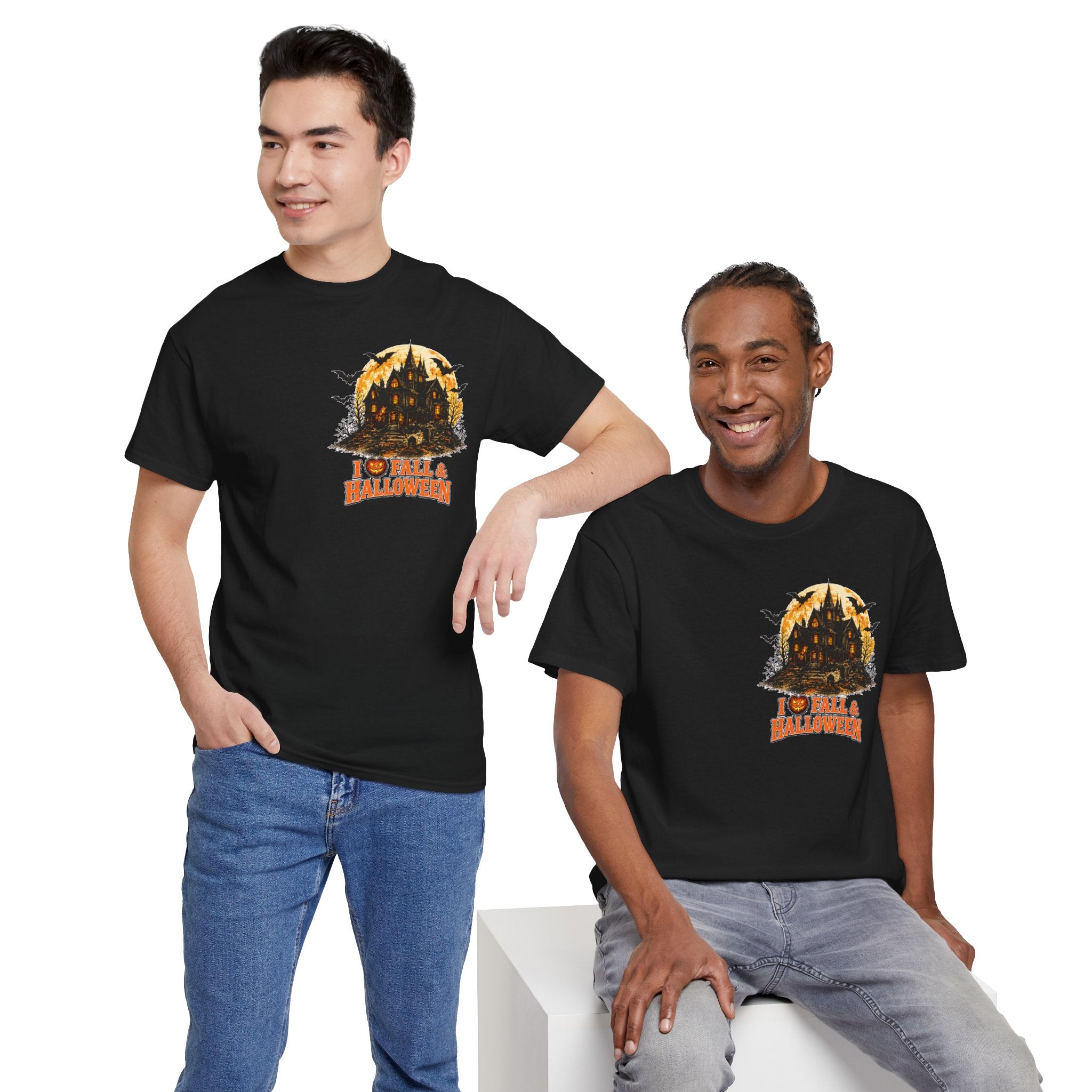 Halloween Fall Graphic Tee — "I  Fall & Halloween" Vintage Pumpkin & Spooky Characters Shirt