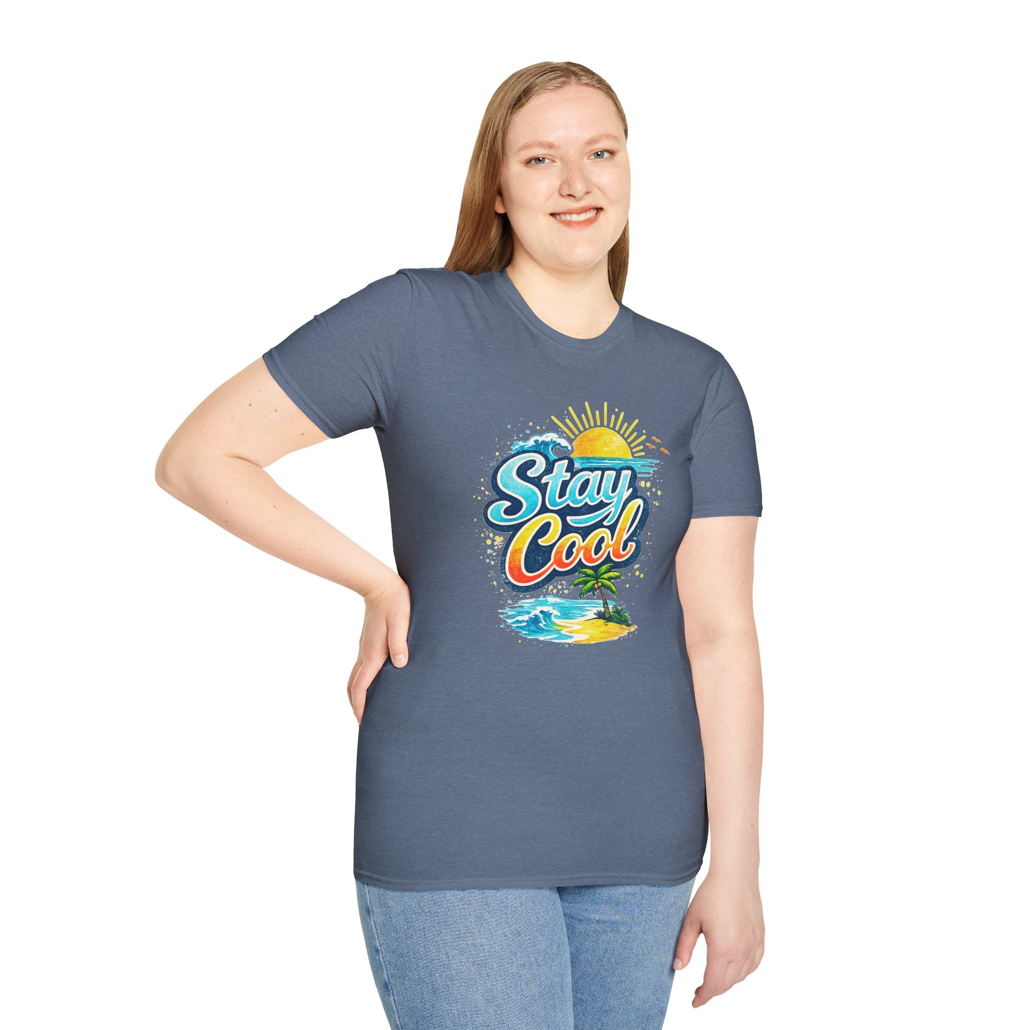 Stay Cool Beach T-Shirt — Vintage Sunset Palm Island Graphic