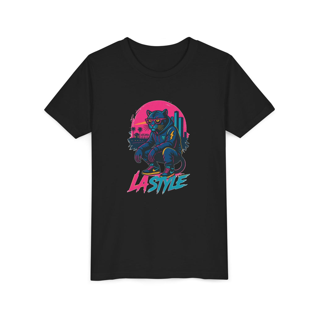 Youth Tee — Retro 'LA Style' Neon Panther Skate Design
