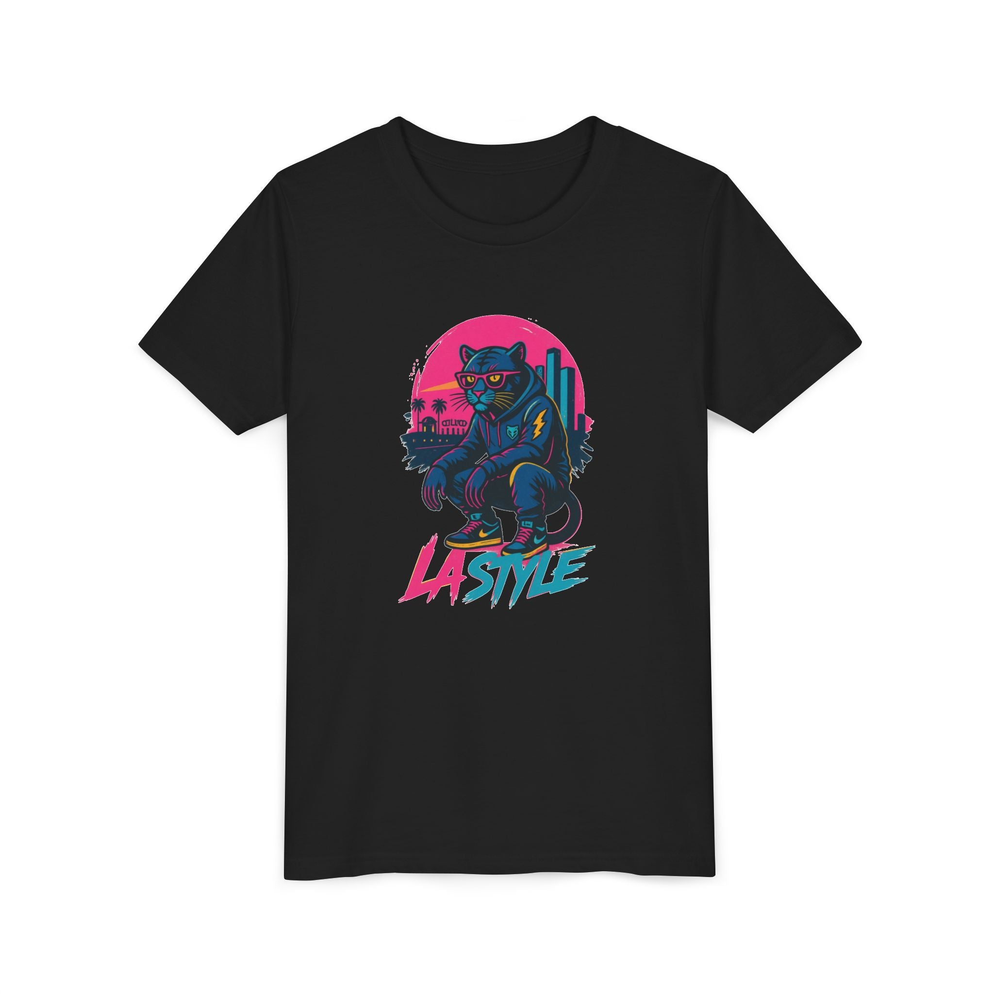 Youth Tee — Retro 'LA Style' Neon Panther Skate Design
