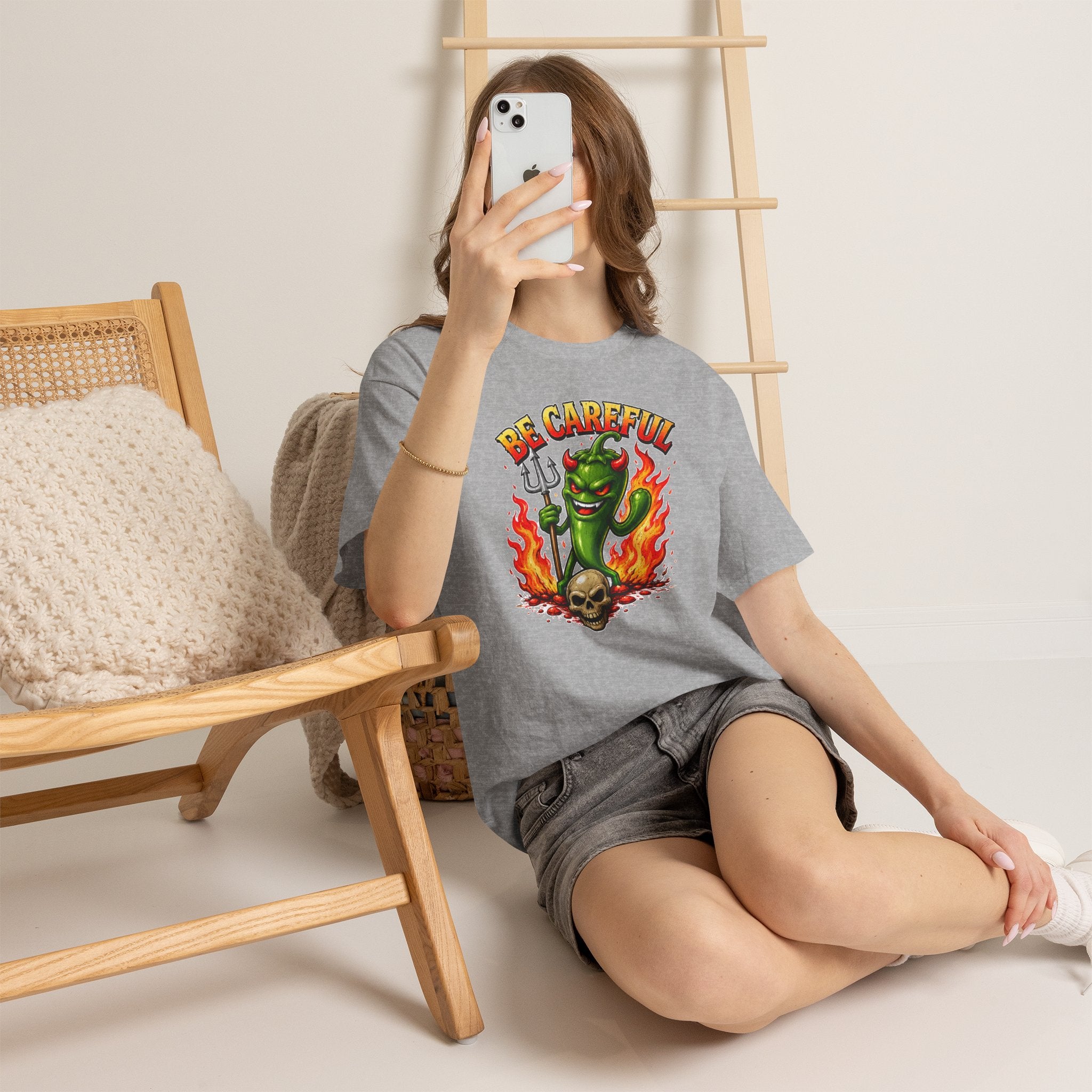 Be Careful Devil Pepper Shirt, Funny Spicy Pepper T-Shirt, Hot Chili Graphic Tee, Retro Tattoo Style Unisex Gift
