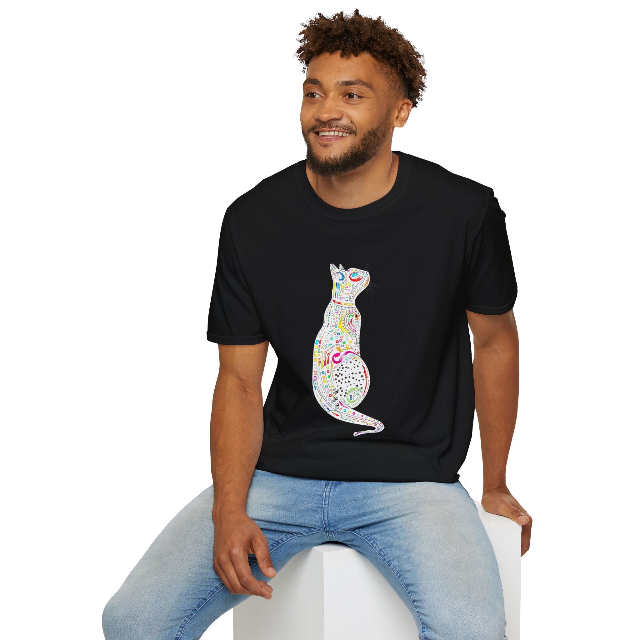 Cat Lover Shirt, Colorful Cat Graphic T-Shirt, Cute Cat Silhouette Tee
